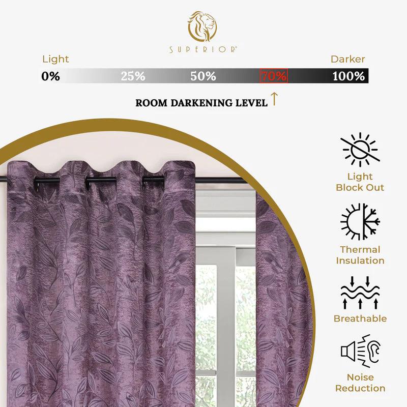 Machine Washable Blackout Curtains Set of 2 - Room Darkening Leaf Pattern Window Drapes for Bedroom & Living Room - Blocks Sunlight & Noise for Better Sleep