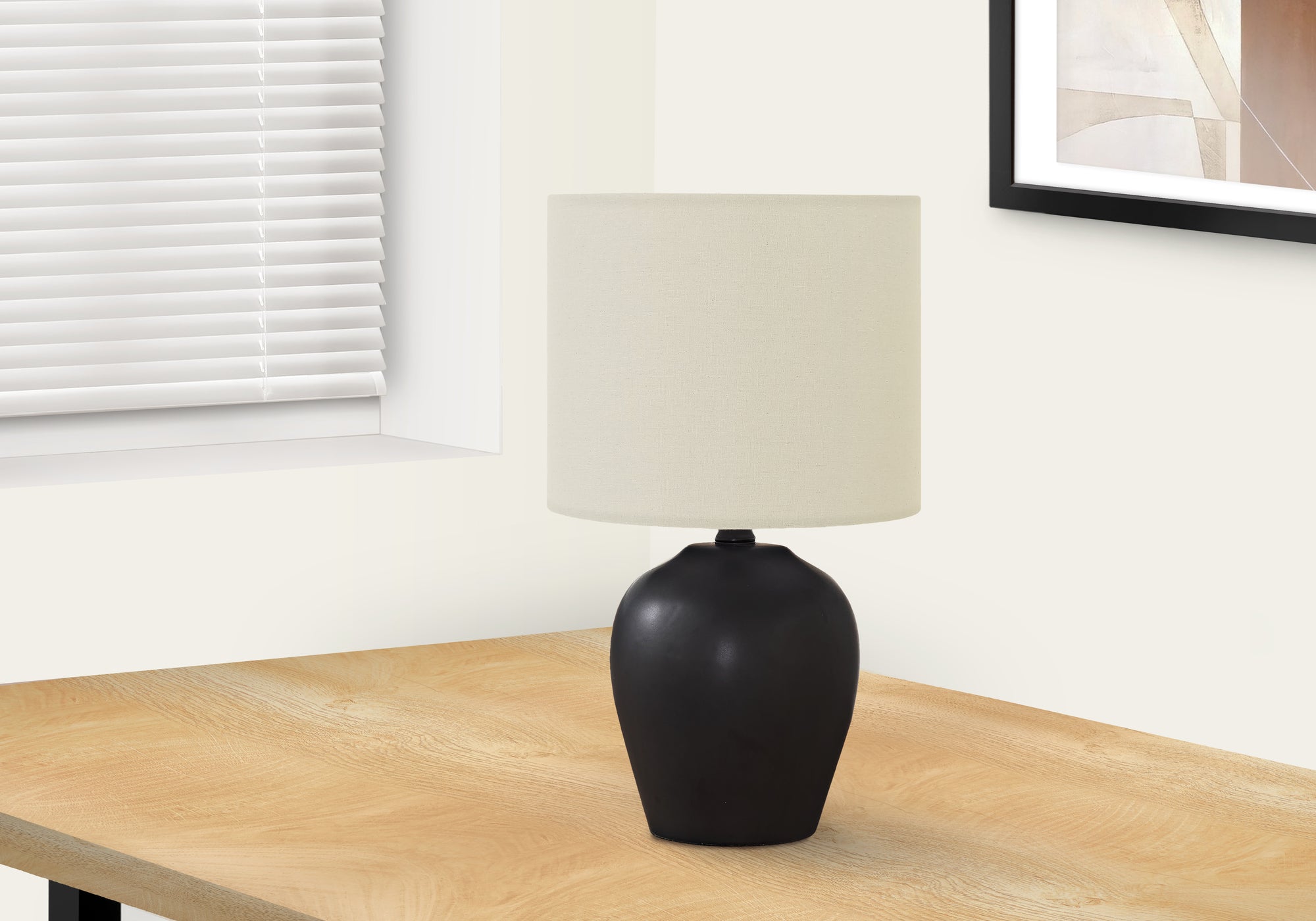 17H Black Ceramic Table Lamp with Ivory Shade - Eclipse Glow Modern Home Decor for Living Room, Bedroom & Office Lighting