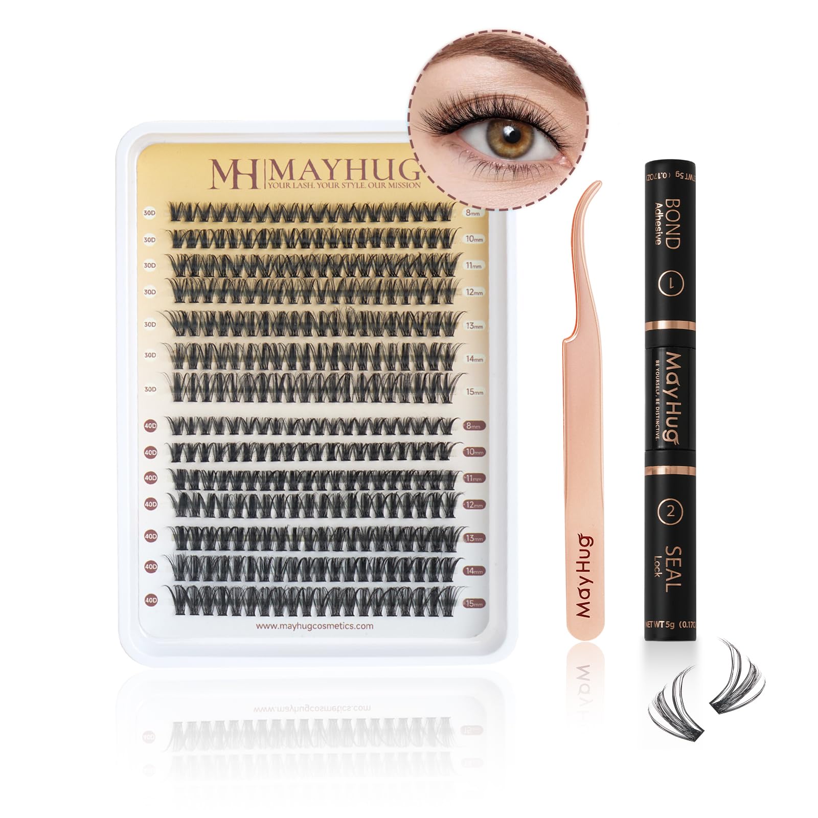 Professional DIY Eyelash Extension Kit - 280pcs Wispy Natural D Curl Lash Clusters (8-15mm Mix) with Bond Seal & Tweezers (30D+40D Kit - 3 Pack | Perfect for Salon, Home Use & Bridal Makeup