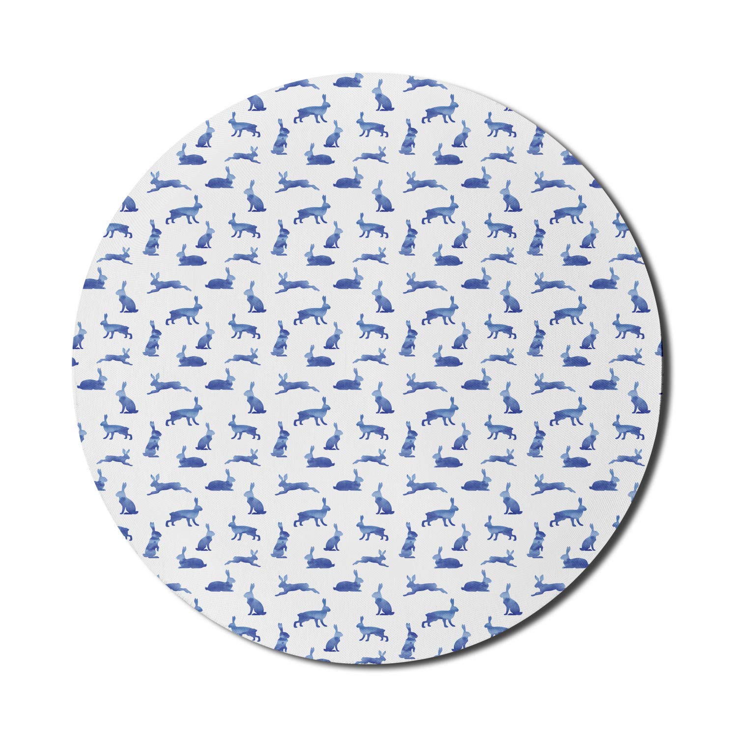 Ambesonne Round Non-Slip Gaming Mouse Pad - 8 Inch Watercolor Bunny Rabbit Design in Cobalt Blue & Sky Blue | Thick Rubber Base for Computer, Office & Gaming Use | Perfect for Workstations, Home Offices & PC Gaming Setups