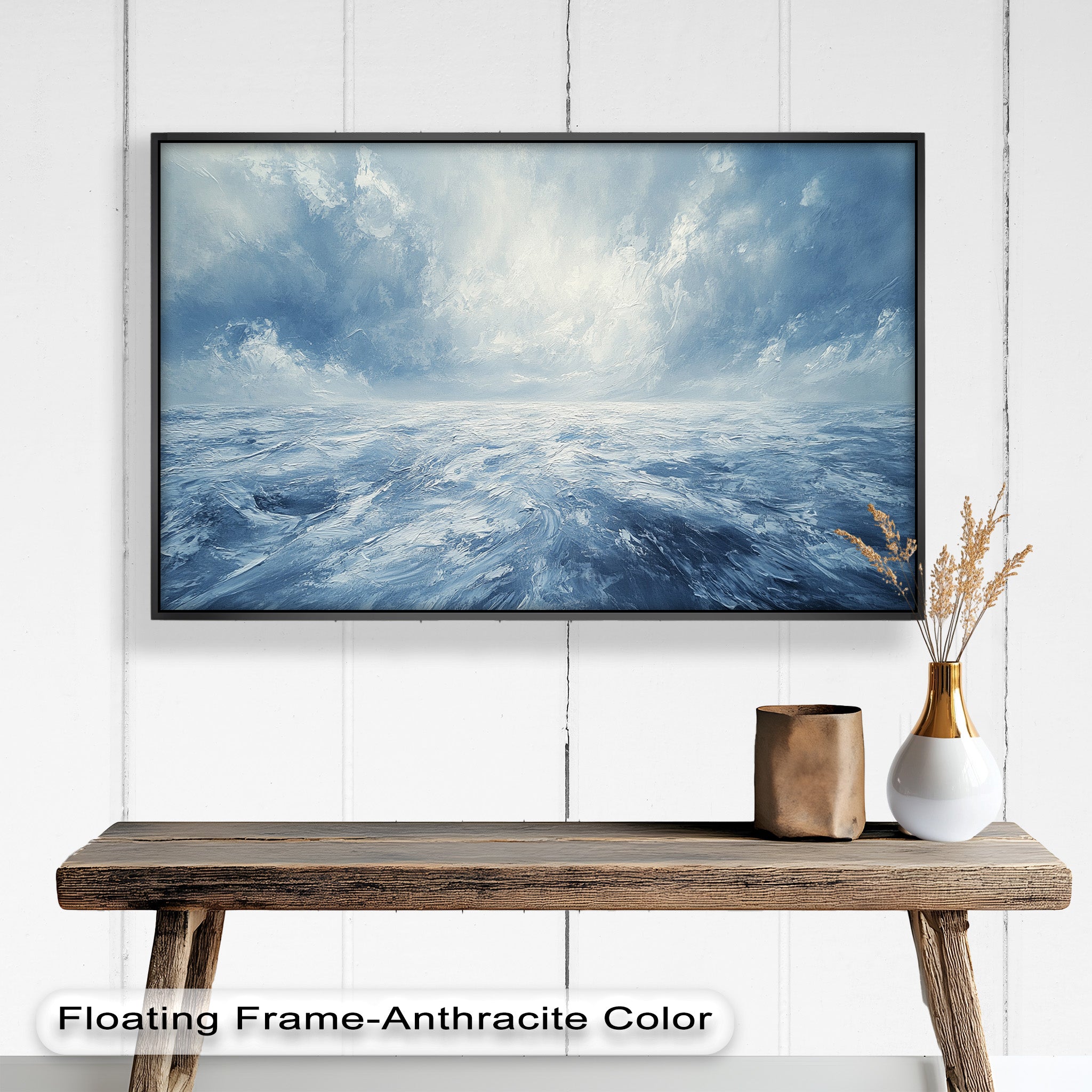 Blue Coastal Wall Art - Abstract Ocean Seascape Oil Painting for Beach House Decor | Handmade Canvas Artwork | Coastal Living Room & Bedroom Wall Decor