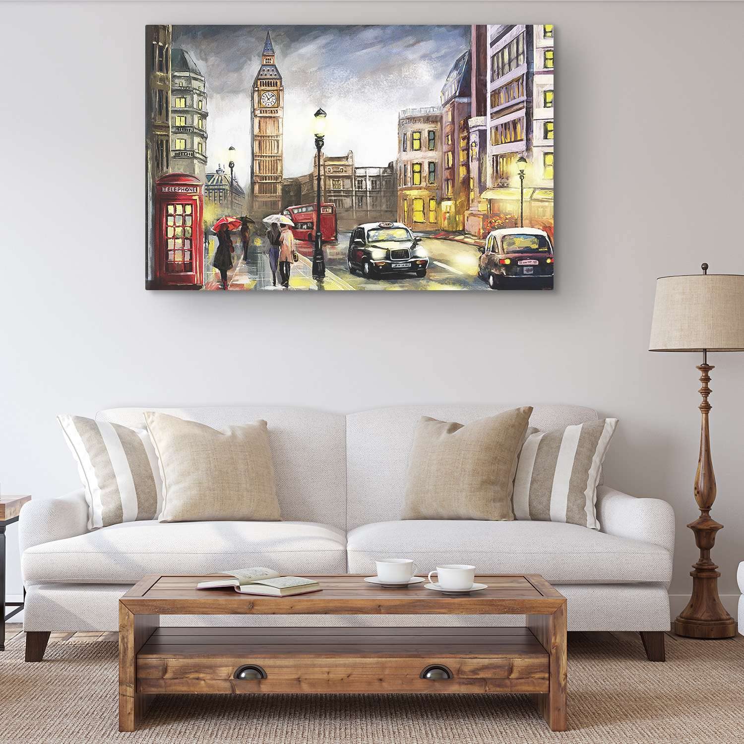 Abstract Rainy Day in London Big Ben Canvas Wall Art - 32x48 Inch Stretched Painting, Modern Home Decor for Bedroom, Living Room & Office - Ready to Hang Day & Night Effect Artwork (Perfect for Urban Style Interiors & Gift Giving)