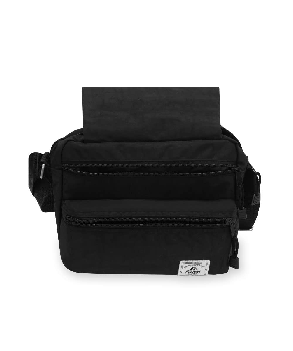 Everest Cross Body Bag for Women & Men - Lightweight & Durable Shoulder Bag - Adjustable Strap, Multiple Pockets - Perfect for Travel, Work & Daily Use - Black, One Size