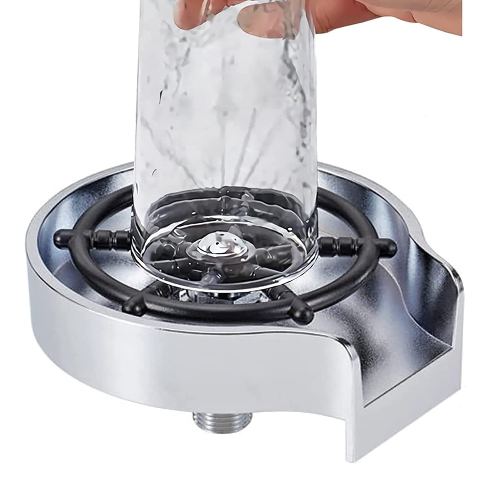 **OiAKUS High-Pressure Faucet Glass Rinser - Automatic Cup & Bottle Washer with Fast Cleaning Water Jet for Home, Bar, Hotel & Coffee Shop - Silver/Black - Perfect for Dishwashing, Bar Tools & Kitchen Accessories**