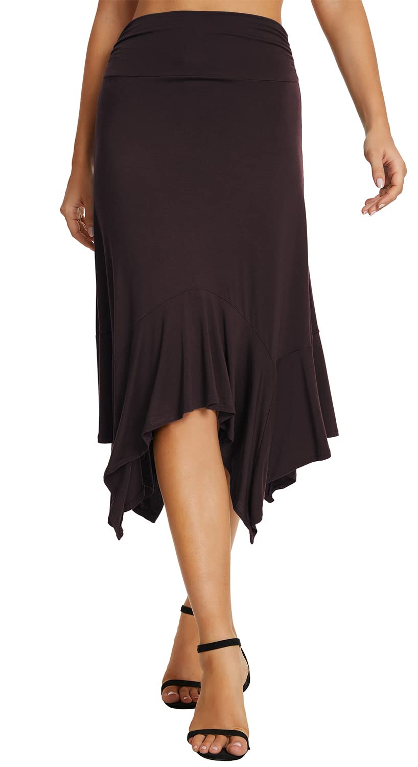 Urban CoCo Women's Flowy Stretchy Skirt with Handkerchief Hemline - Comfortable Midi Skirt for Casual Wear, Office, and Summer Outfits