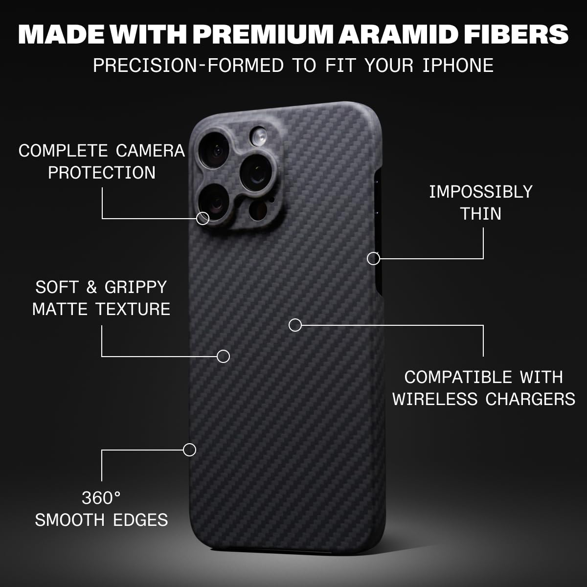 Premium iPhone 15 Pro Max Case - Ultra Thin 0.6mm Aramid Fiber Protective Cover | Military-Grade Durable & Lightweight | Precision Laser-Cut Design with Full Camera Protection | Anti-Slip Matte Finish | Perfect for Daily Use, Travel & Outdoor Activities