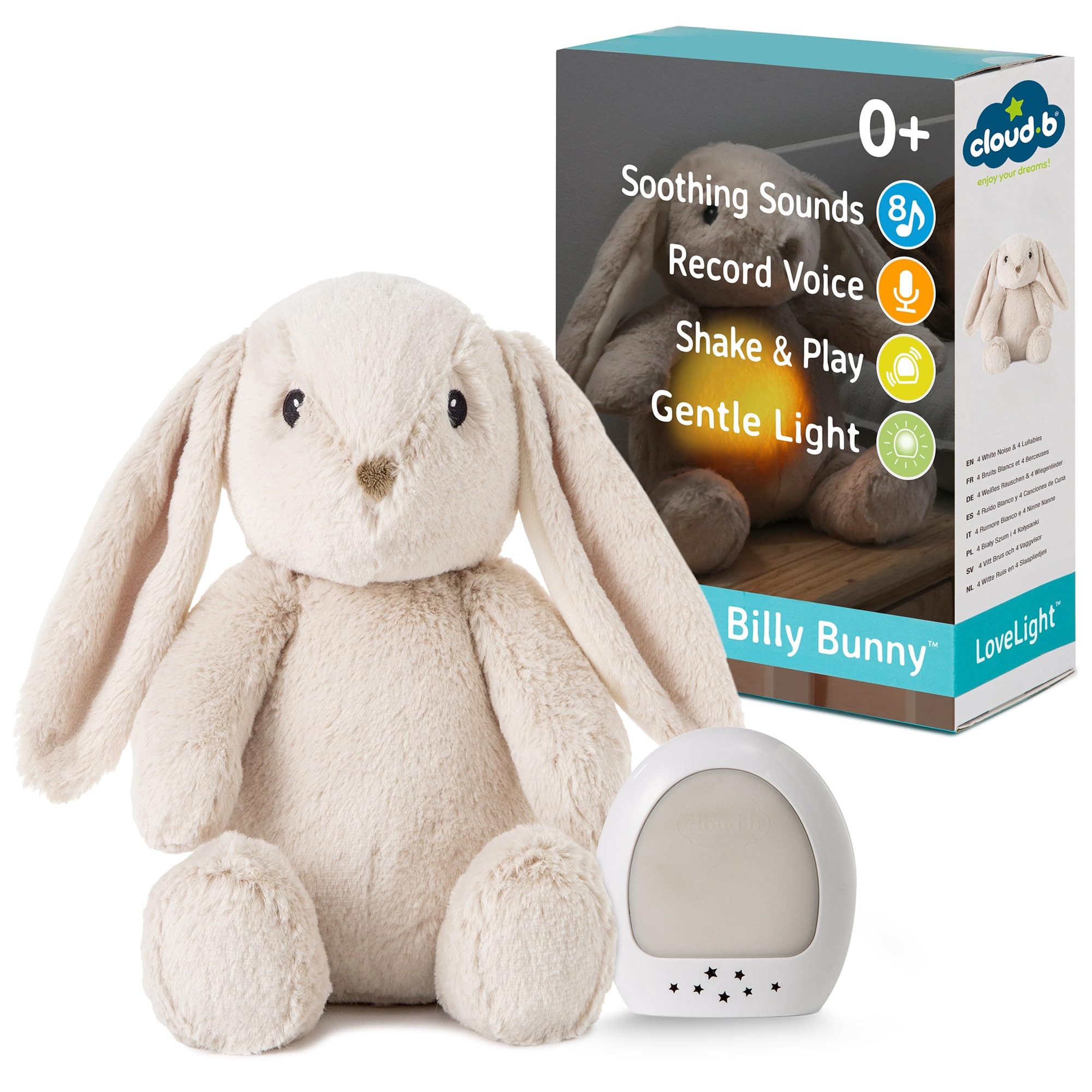 Cloud b Sound Machine with White Noise Soothing Sounds for Babies - Adjustable Volume & Timer, Recordable Parent's Voice, Night Light | Perfect for Nursery, Bedtime & Travel | LoveLight Buddies Billy Bunny