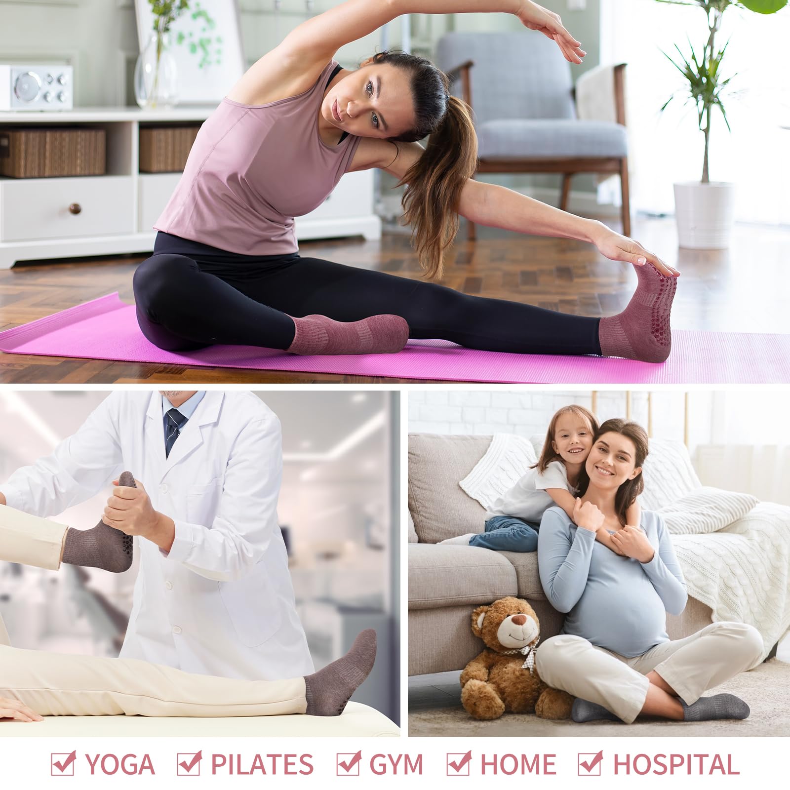 Deefly Women's Non-Slip Yoga Socks with Grip - Thin & Breathable for Pilates, Barre & Home Workouts - Perfect for Yoga Studios, Gym & Relaxation