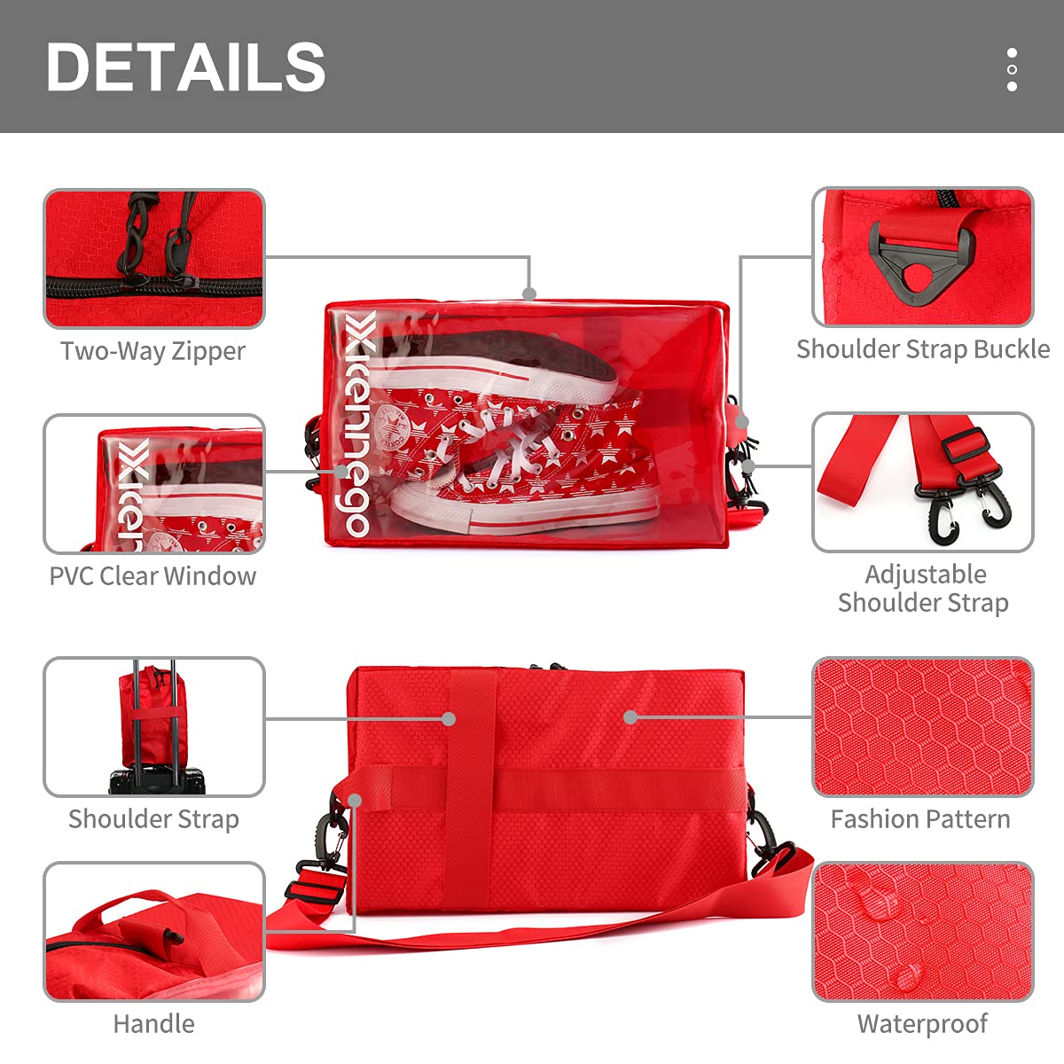 Xicennego Portable Basketball Shoe Bag with Zipper - Waterproof Sneaker Storage Organizer - Foldable PU Shoe Pouch for Travel & Gym - Durable Shoe Box Bag for Men & Women (Red) - Perfect for Basketball Practice, Sports Travel & Shoe Protection