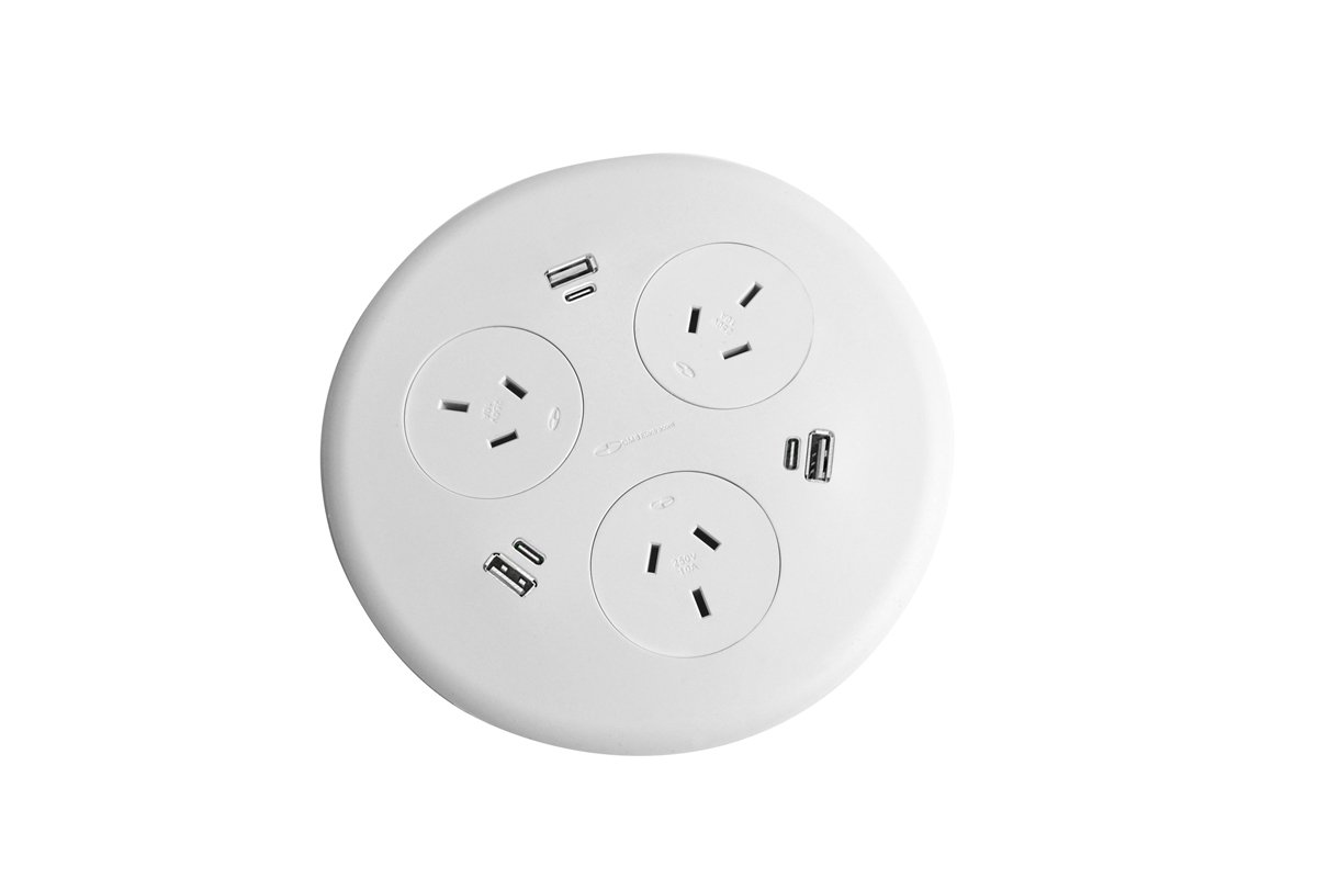 CMS Blinky In Desk Module with 10A 3 Pin Plug - White | Electrical Outlet Organizer for Office & Home Workspace | Perfect for Desk Cable Management & Power Strip Concealment
