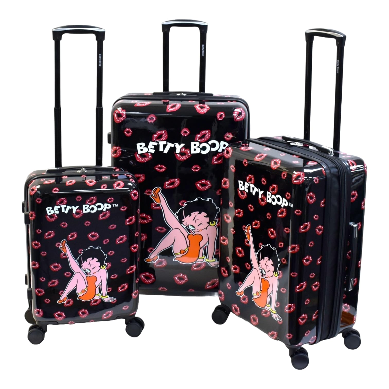Betty Boop Themed Hard Shell Luggage Set - 3-Piece Carry-On, Medium & Large Suitcases with Spinner Wheels, Expandable Design & TSA Lock | Stylish Travel Luggage for Women & Betty Boop Fans | Perfect for Air Travel, Road Trips & Vacations