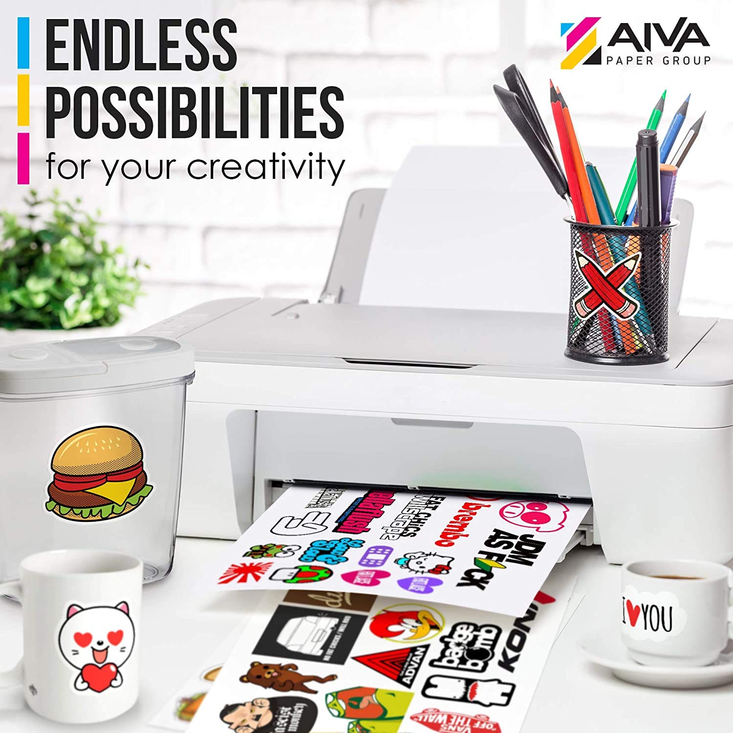 Waterproof Printable Vinyl Sticker Paper for Inkjet Printer - 100 Self-Adhesive Matte White Sheets (8.5