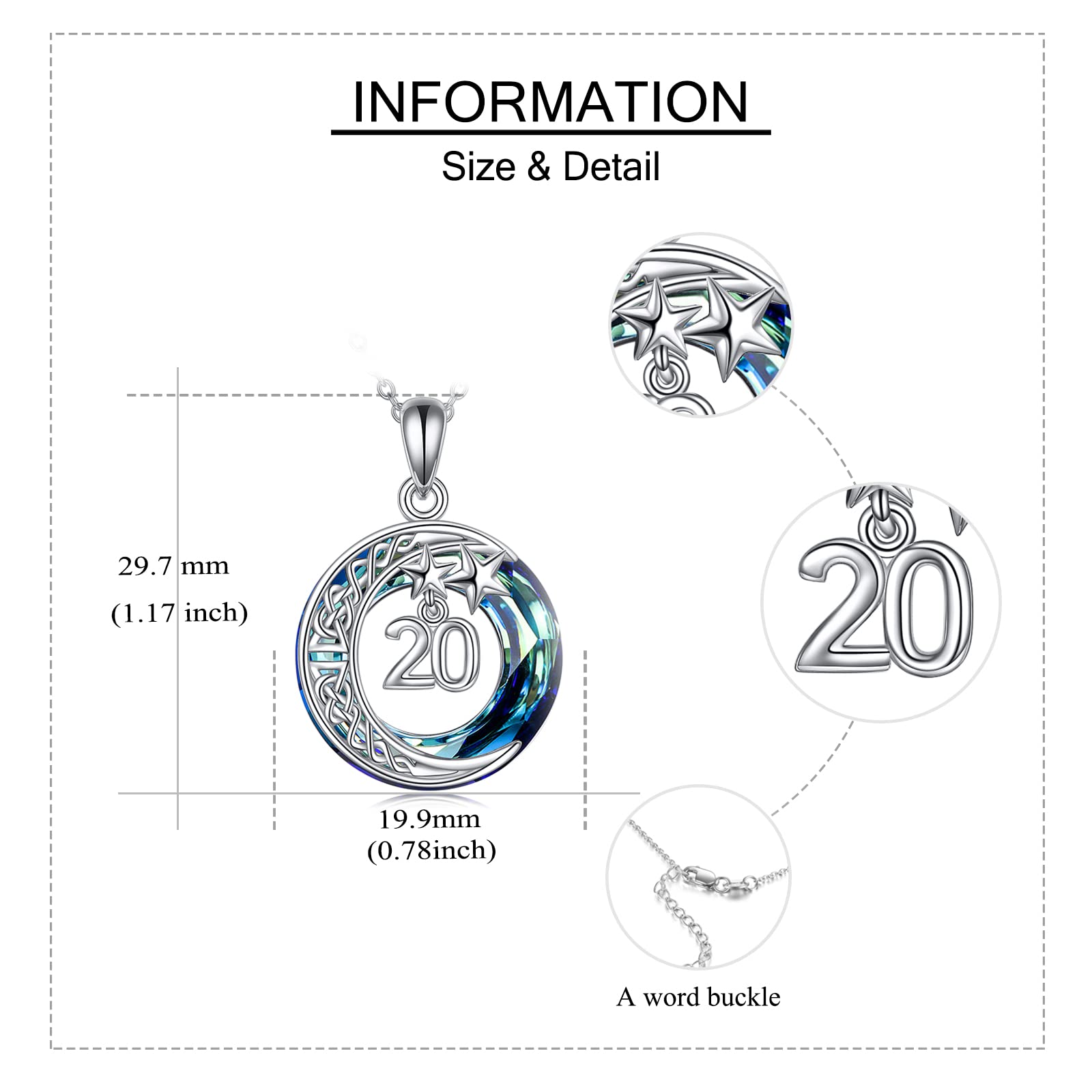 925 Sterling Silver Crescent Moon Necklace with Blue Crystal - Elegant Moon Star Pendant Jewelry for Women, Perfect Christmas & Birthday Gift for Her, Mom, Wife, Girlfriend | Ideal for Date Nights, Anniversaries & Special Occasions