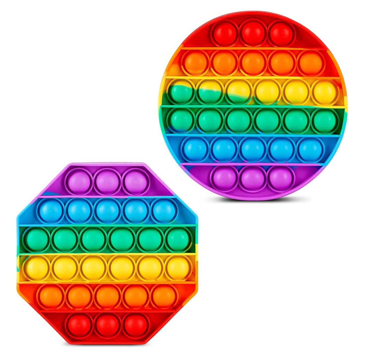 2 Pack Pop It Fidget Toys - Sensory Stress Relief Poppers for Kids, Teens & Adults - Rainbow Bubble Push Game for Anxiety Relief - Perfect Stocking Stuffers, Birthday Gifts & Classroom Rewards (Great for ADHD, Autism & Focus Enhancement)