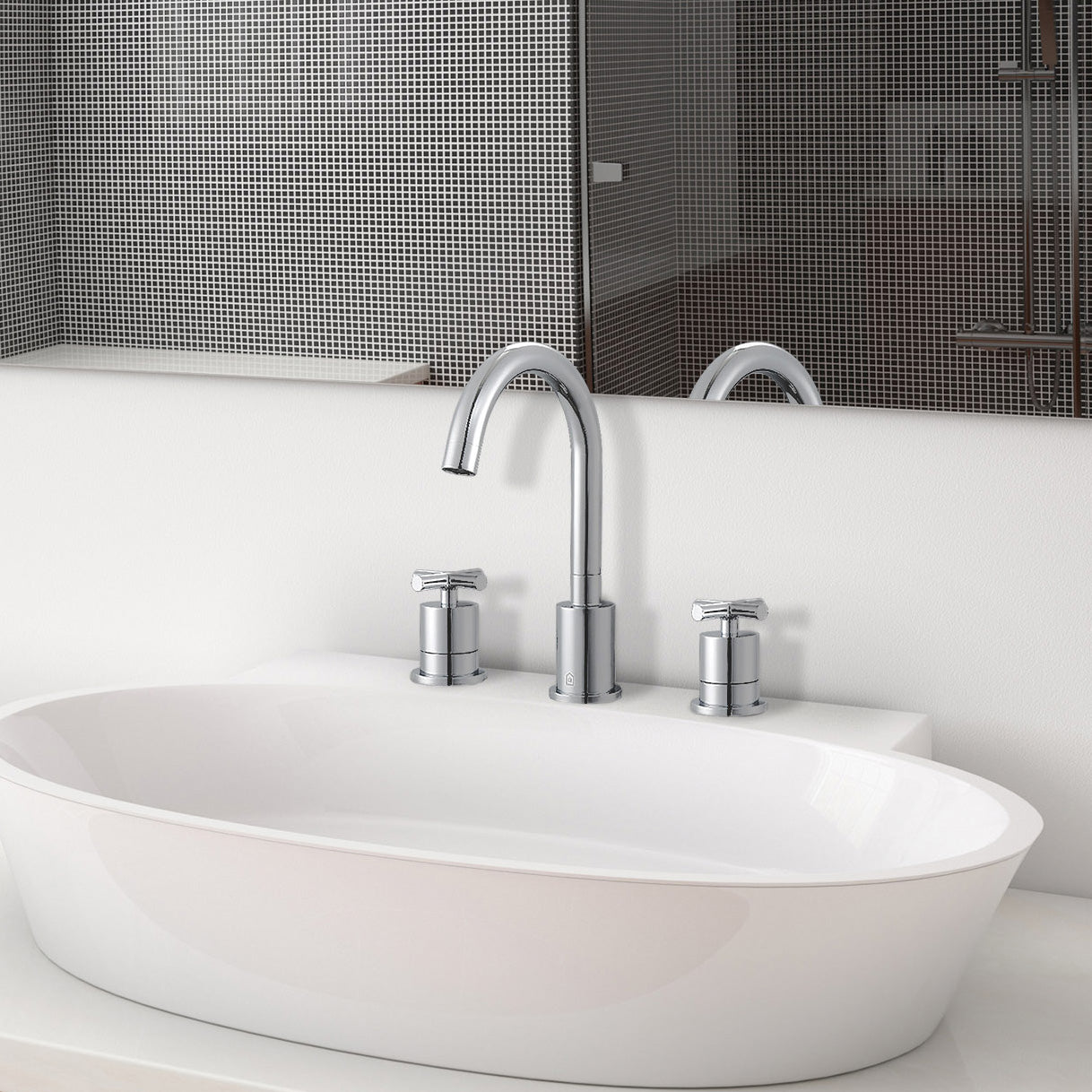 Ancona Ava Series Widespread Cross Handle Chrome Bathroom Faucet - Perfect for Modern Vanities and Luxury Bathroom Renovations