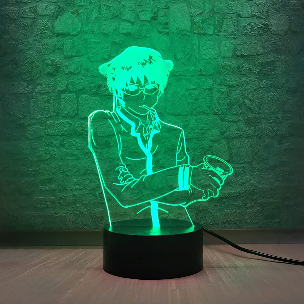 3D LED Saiki Kusuo Night Light - Anime The Disastrous Life of Saiki K Character Lamp with Color Changing Feature | Perfect for Kids Room Decor, Christmas Gift & Anime Fan Collection | Desk Lighting for Study, Bedside & Gaming Setup