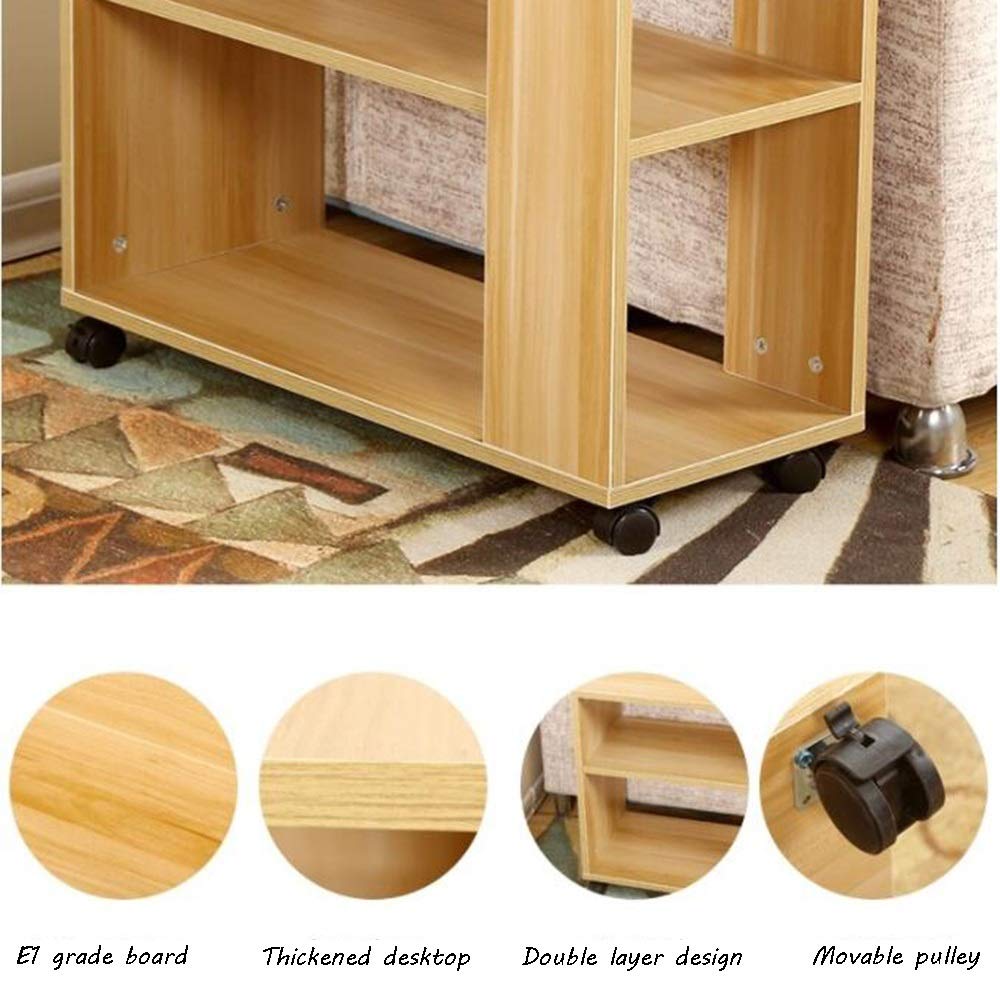 3-Tier Rolling Coffee Table with Casters - Solid Wood Mobile Side Table for Sofa, Bed & Small Apartments | Open Storage Shelf for Snacks, Books & Living Room Essentials (80x30x50cm)