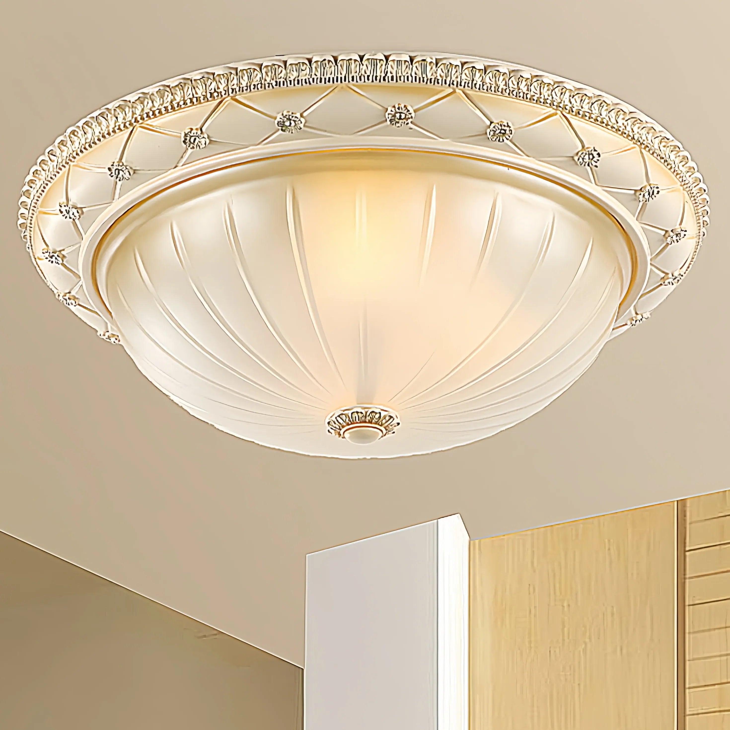 Vintage Round Pattern Glass Ceiling Light Fixture - Elegant Antique Style Pendant Lamp for Dining Room, Bedroom, Living Room & Kitchen Lighting