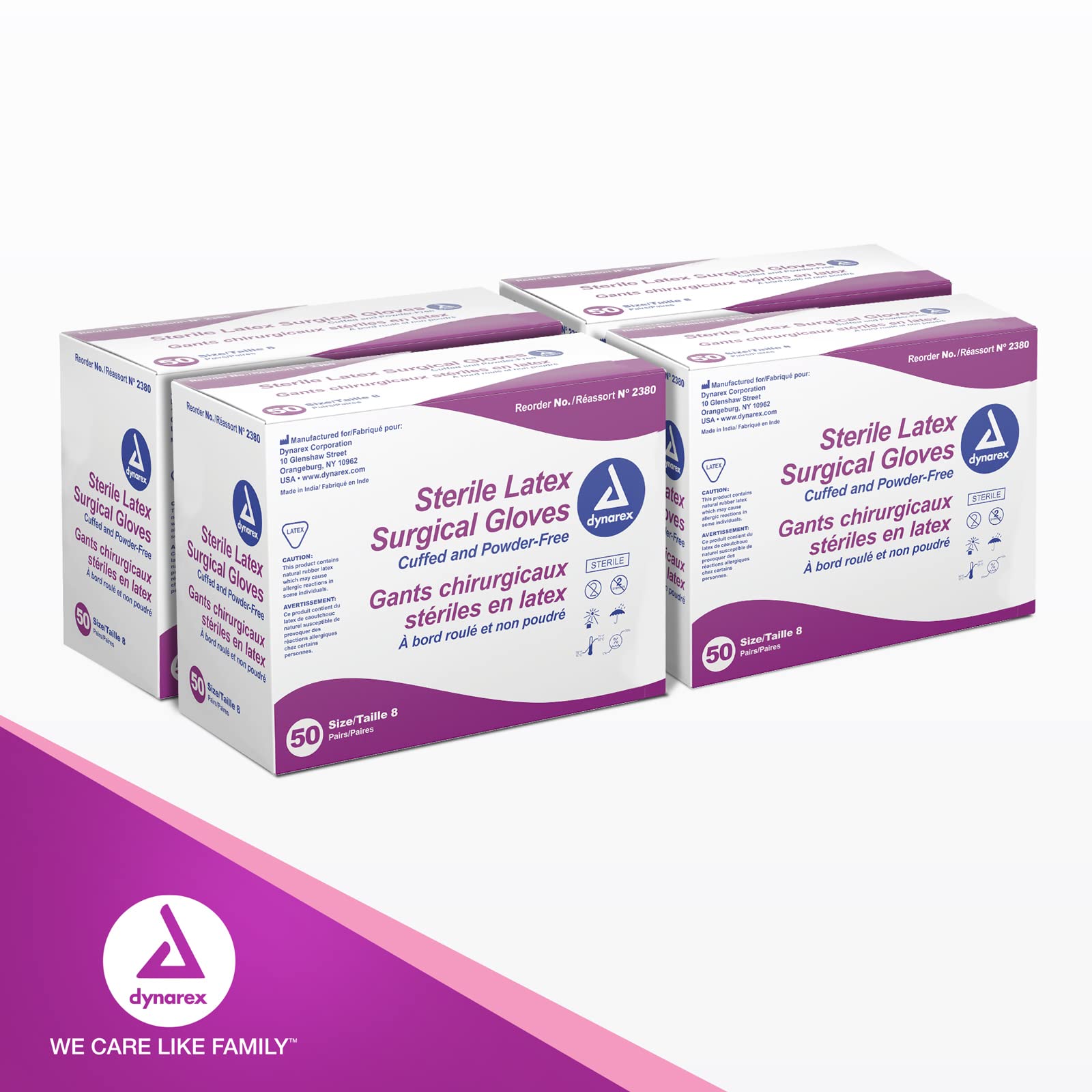 Dynarex Sterile Disposable Latex Surgical Gloves - Powder-Free, Individually Packed in Pairs - Medical Grade Exam Gloves for Healthcare Professionals - Size 8.0, 200 Pairs/Case - Ideal for Hospitals, Clinics & First Aid Kits