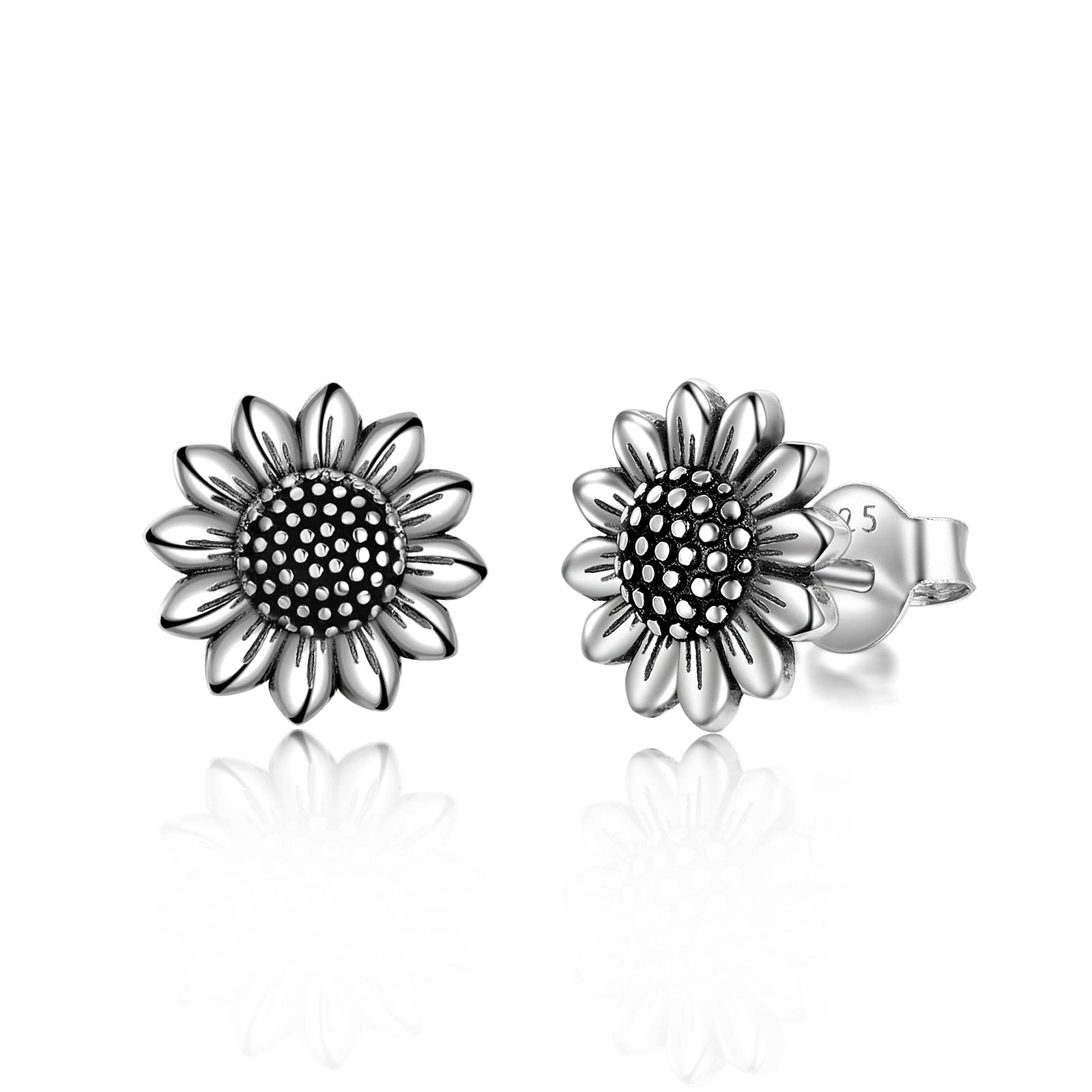 VONALA 925 Sterling Silver Sunflower Stud Earrings - Dainty Floral Jewelry for Women & Girls - Perfect Birthday Gift, Anniversary Present - Ideal for Everyday Wear, Date Nights & Special Occasions