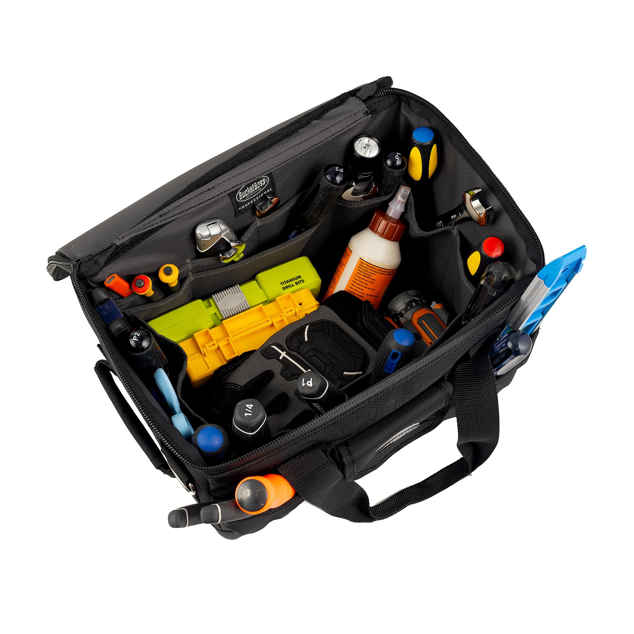 Bucket Boss Pro Racer 14 Tool Bag - Professional Series (66014) | Durable Construction for Mechanics & DIY Enthusiasts | Perfect for Auto Repair, Construction & Home Improvement Projects