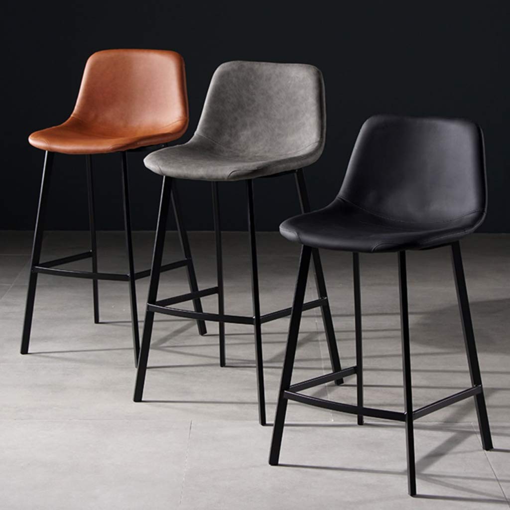 Wrought Iron Bar Stools with Back & Footrest - Leather Cushioned Pub Stools for Kitchen Counter, Coffee Shop & Cafe - Durable Dining Chairs for Home & Commercial Use