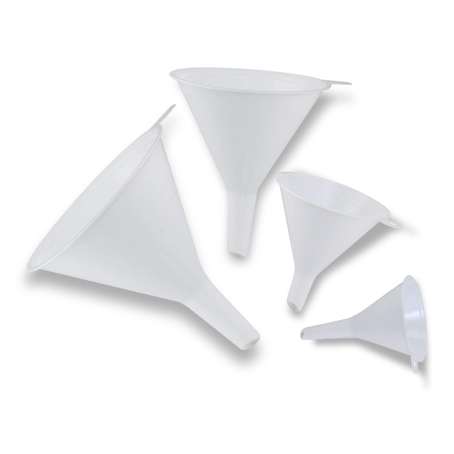 4-Piece Plastic Oil Funnel Set for Automotive Use - Transmission, Fuel, Lubricants & Fluids - White Car Funnels for Easy DIY Maintenance & Fluid Changes