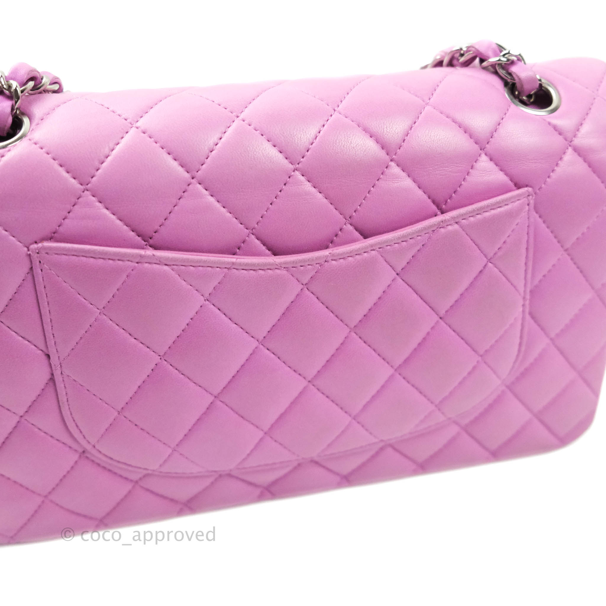 Chanel Classic M/L Medium Double Flap Bag in Purple Lambskin Leather with Silver Hardware - Luxury Handbag for Women, Perfect for Evening Events & Special Occasions