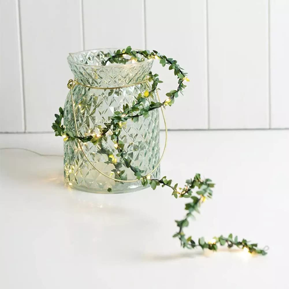 Eioflia 16.4ft Artificial Ivy Leaf Garland with 50 LED Fairy String Lights - Christmas, Wedding, Party, Home & Garden Decor - Green Leaf Vine with Copper Wire for Indoor & Outdoor Decoration