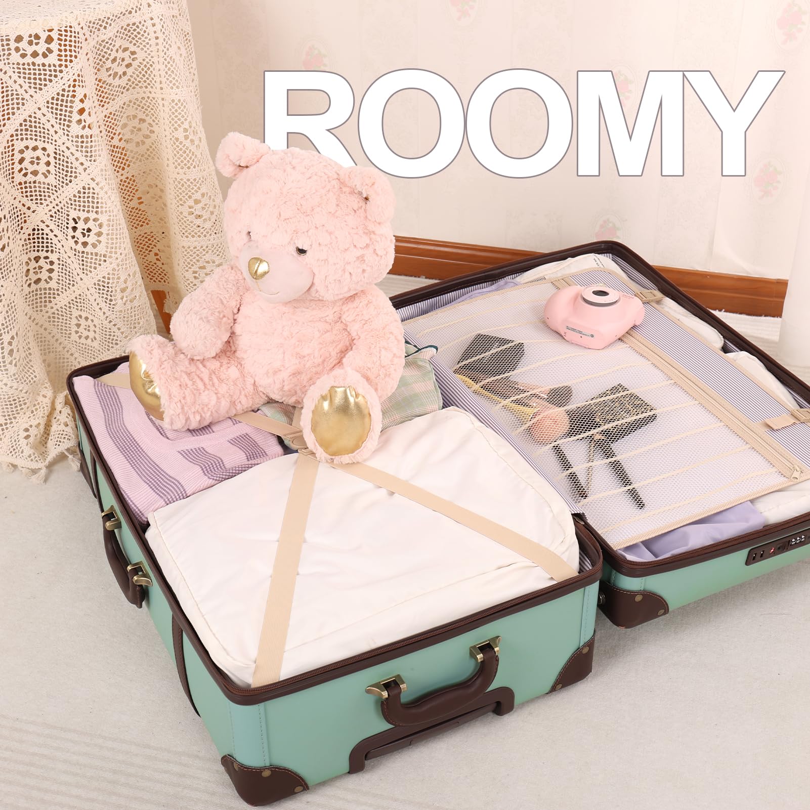 Vintage PU Leather Luggage Set for Women - 3-Piece Retro Suitcases (20