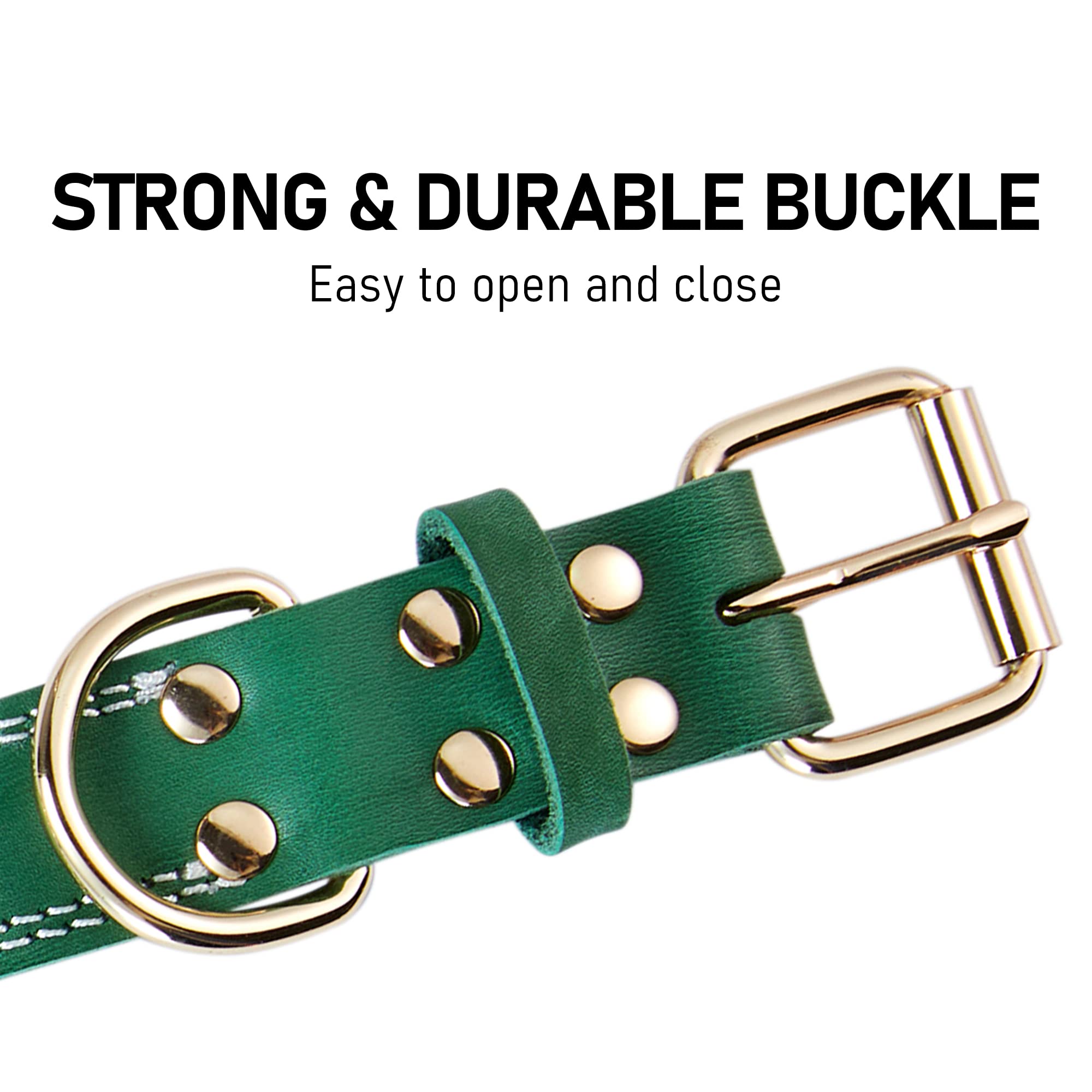 Premium Genuine Leather Dog Collar - Heavy Duty Wide Design for Medium & Large Dogs - Double Stitched for Durability - Forest Green - Perfect for Training, Walks & Outdoor Adventures
