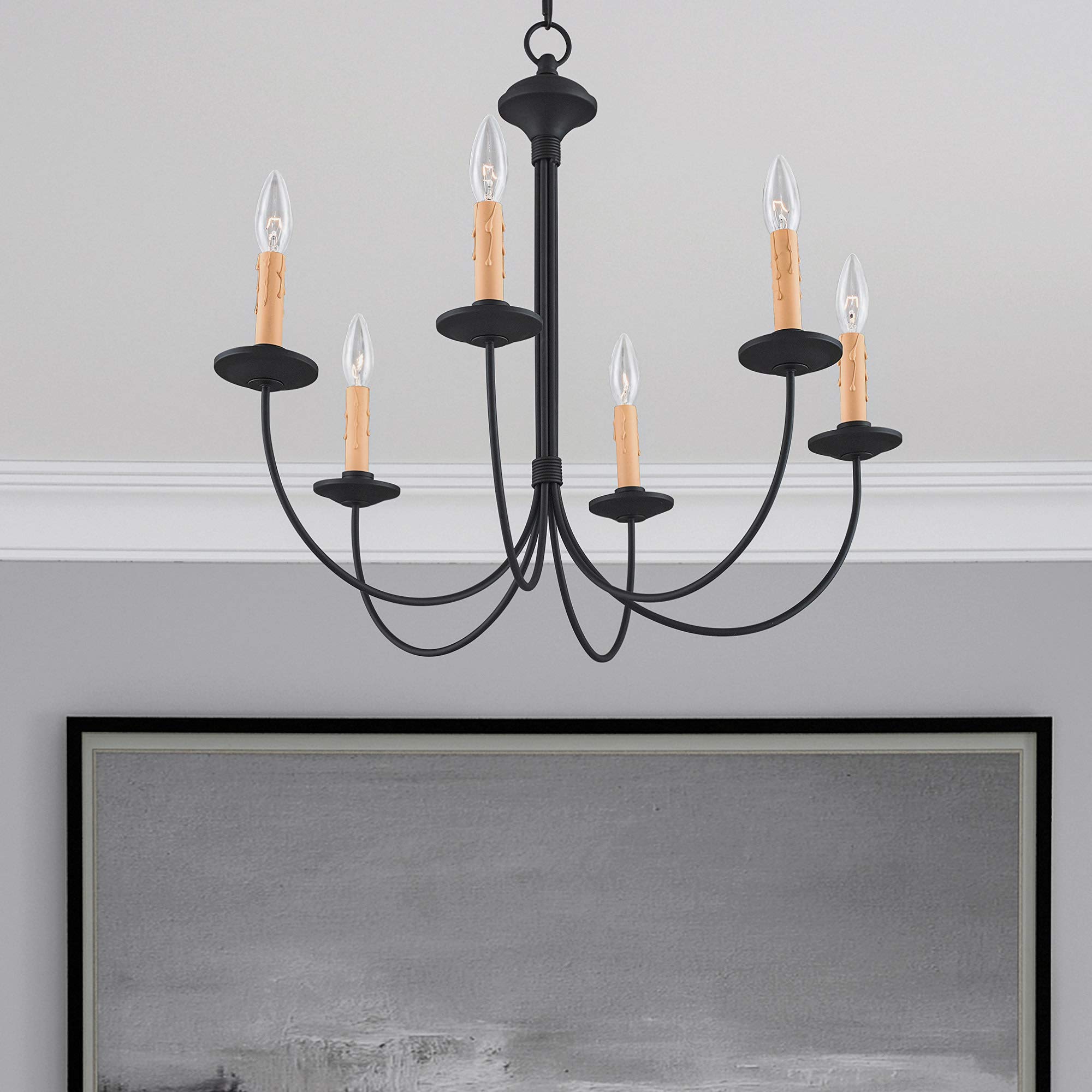 Livex Lighting 4456-04 Heritage 6-Light Black Chandelier - Elegant Dining Room & Bedroom Ceiling Fixture for Modern & Traditional Homes