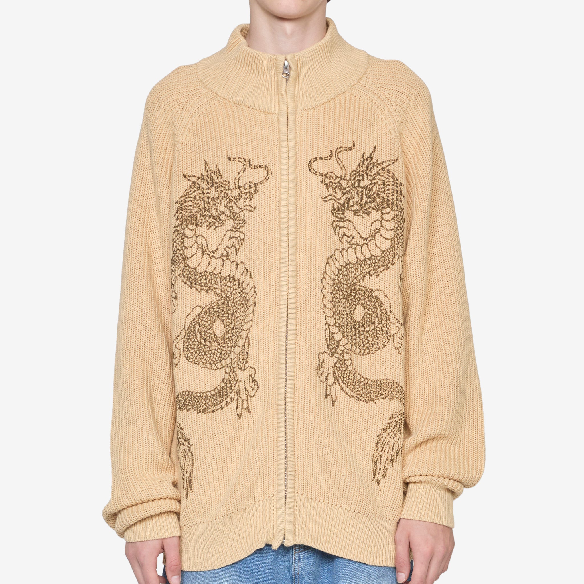 Dragon Zip Thru Knit Sweater Sand - Stylish & Comfortable Pullover for Men & Women - Perfect for Casual Wear, Outdoor Activities & Travel