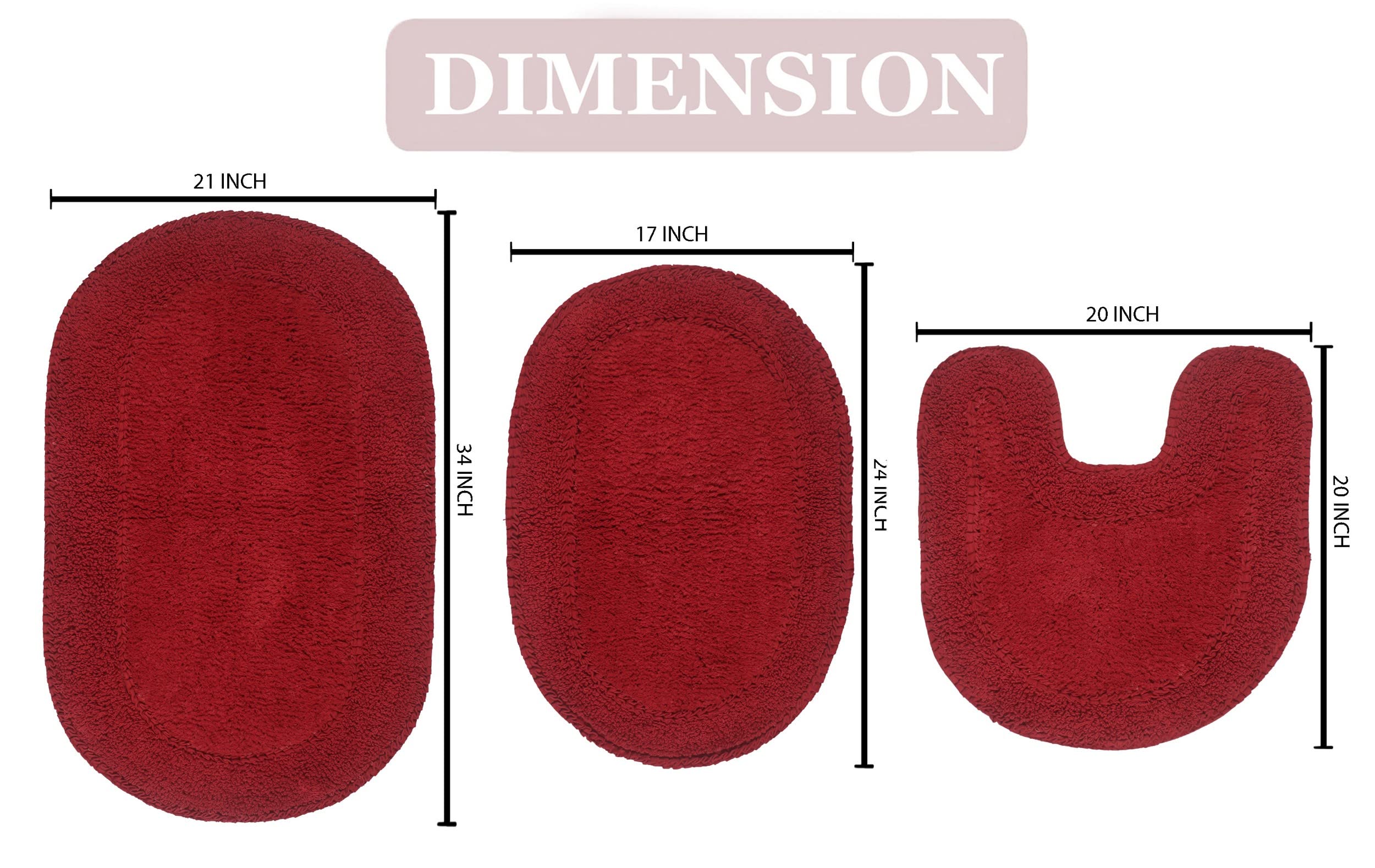 Home Weavers Double Ruffle 100% Cotton Bathroom Rugs Set - Ultra Soft, Absorbent & Washable Non-Slip Bath Mat for Bathroom, Kitchen & Laundry Room - 3 Piece Contour Set (Red) - Perfect for Cozy Home Decor and Wet Areas