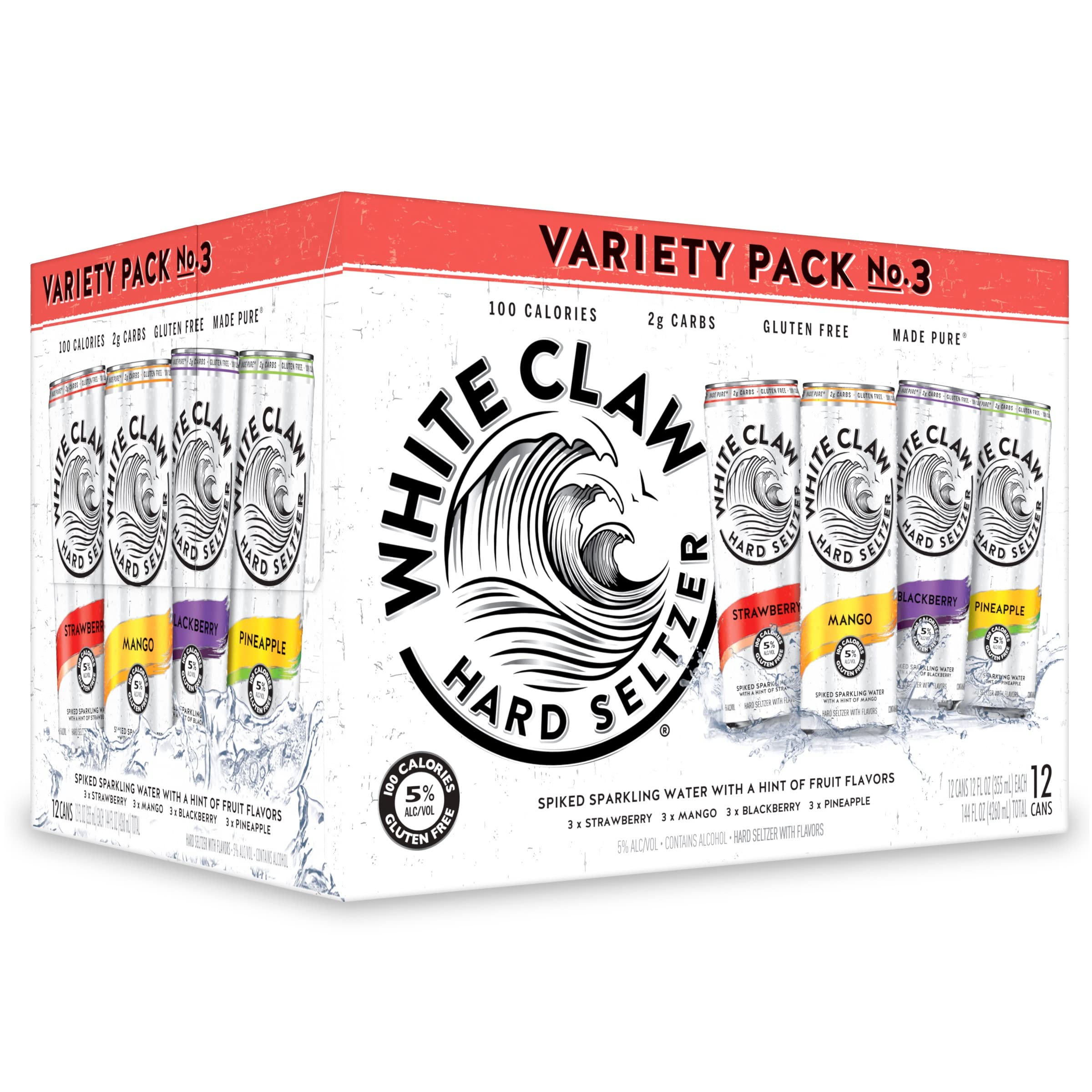 White Claw Hard Seltzer Variety Pack #3 - 12 Pack (12 fl oz Cans) | Refreshing Low-Calorie Alcoholic Seltzer Water | Perfect for Parties, BBQs & Summer Gatherings