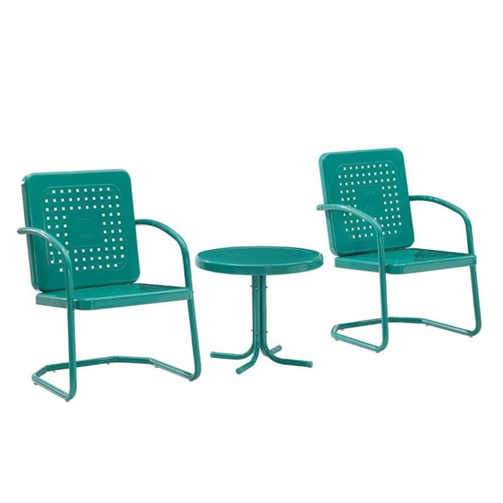 3-Piece Metal Outdoor Patio Chair Set in Turquoise Gloss - Perfect for Garden, Poolside, and Backyard Relaxation