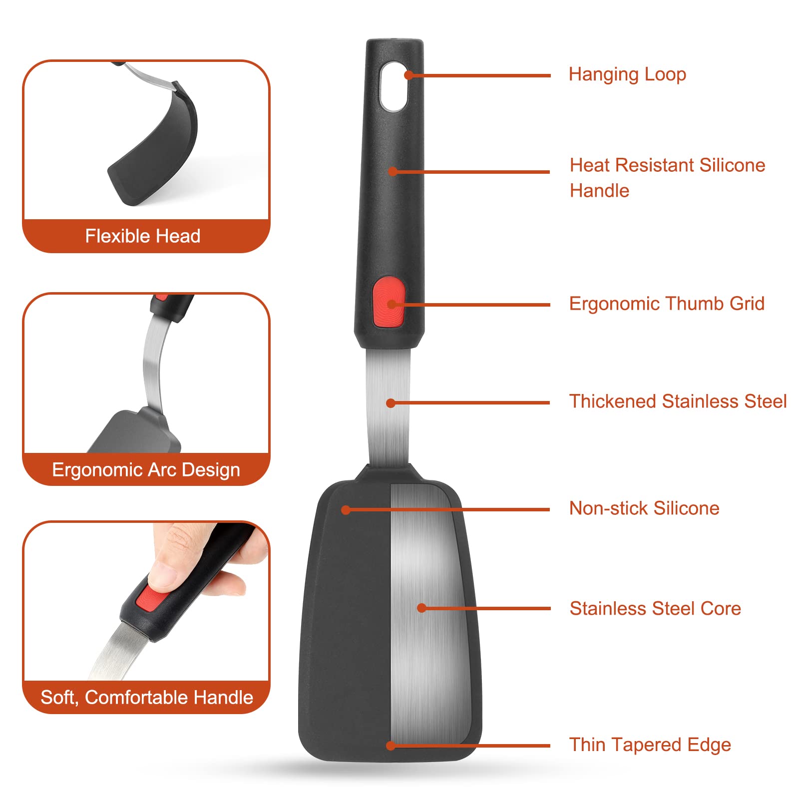 High Heat Resistant Silicone Spatula Set of 3 - 600°F Flexible Rubber Turner for Nonstick Cookware, Perfect for Flipping Eggs, Burgers, Pancakes & Crepes - Ideal for Baking, Grilling & Everyday Cooking