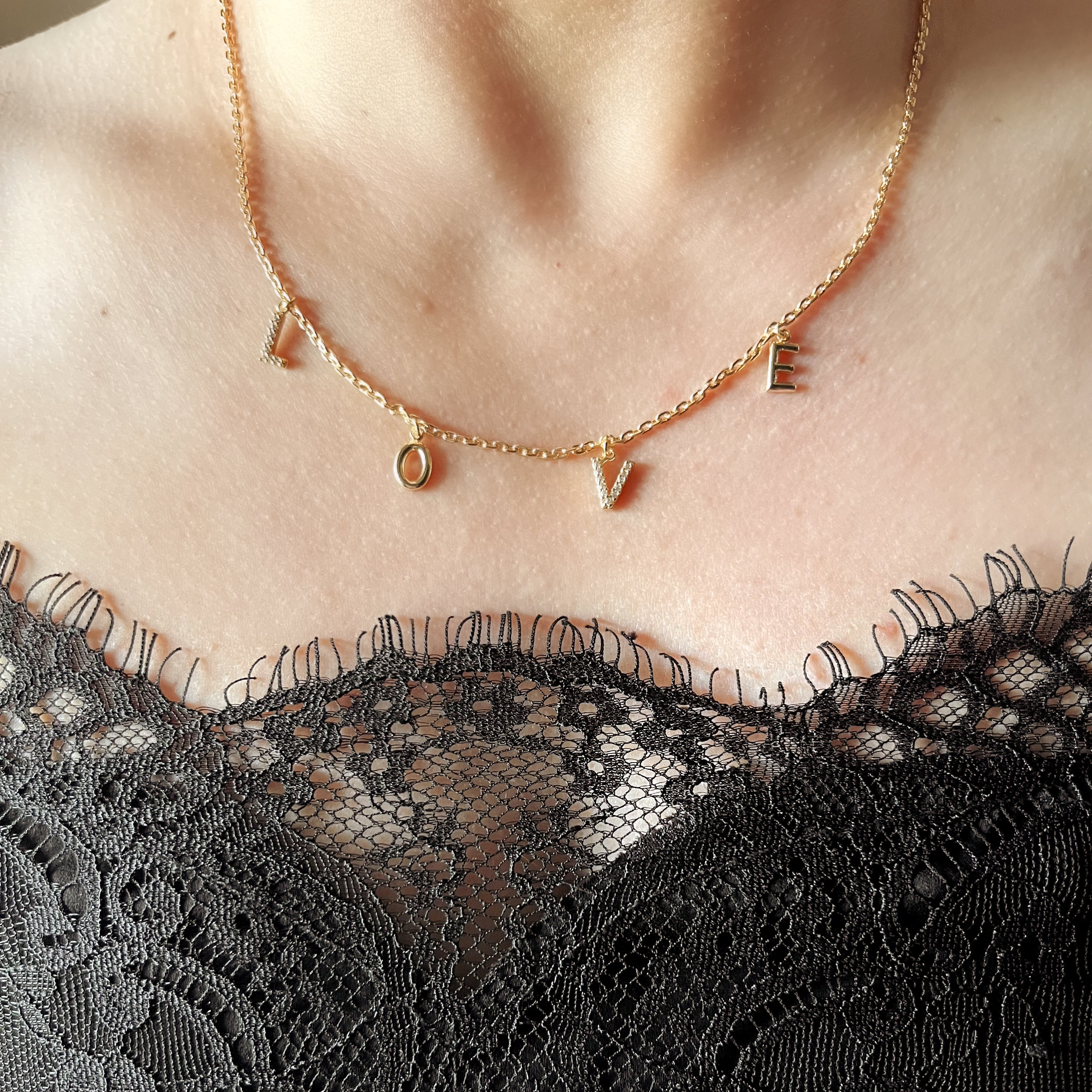 18K Gold Filled Dainty Love Letters Necklace - Elegant Initial Pendant Jewelry for Women, Perfect Gift for Valentine's Day, Anniversary & Romantic Occasions