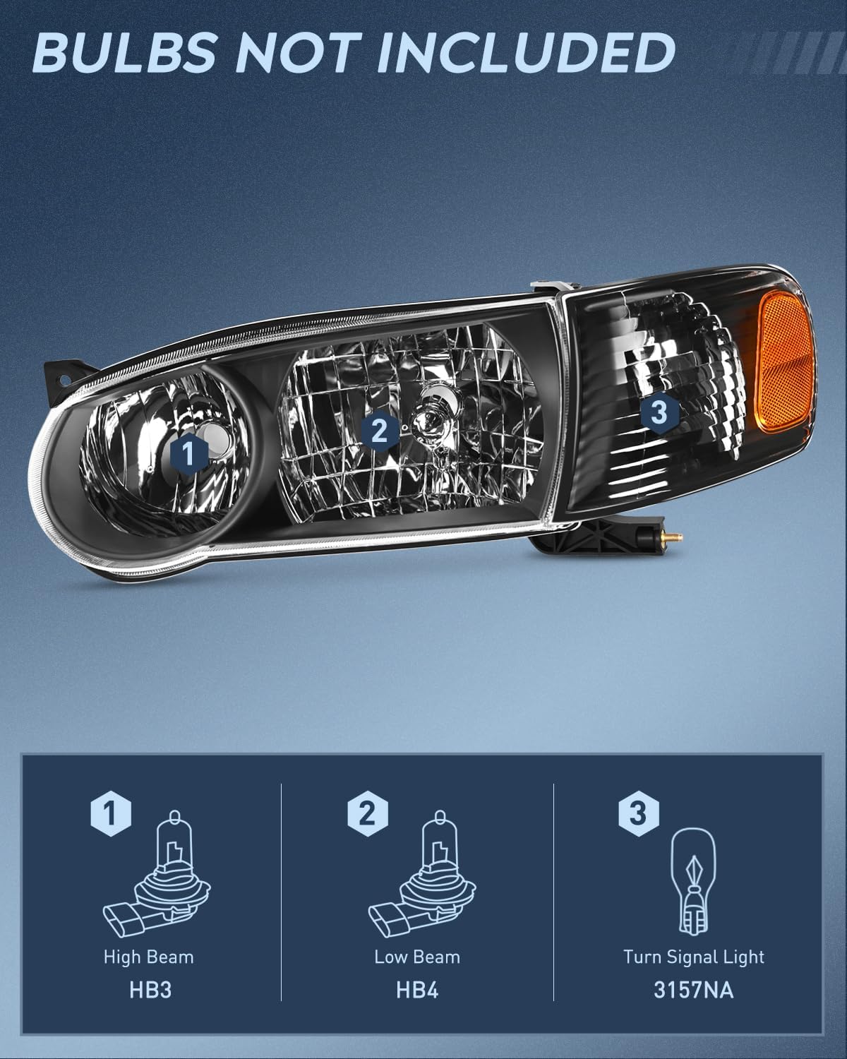 2001-2002 Toyota Corolla Headlight Assembly - Black Housing with Amber Reflector - Replacement for Dim or Broken Headlights - Perfect for Night Driving and Car Restoration Projects