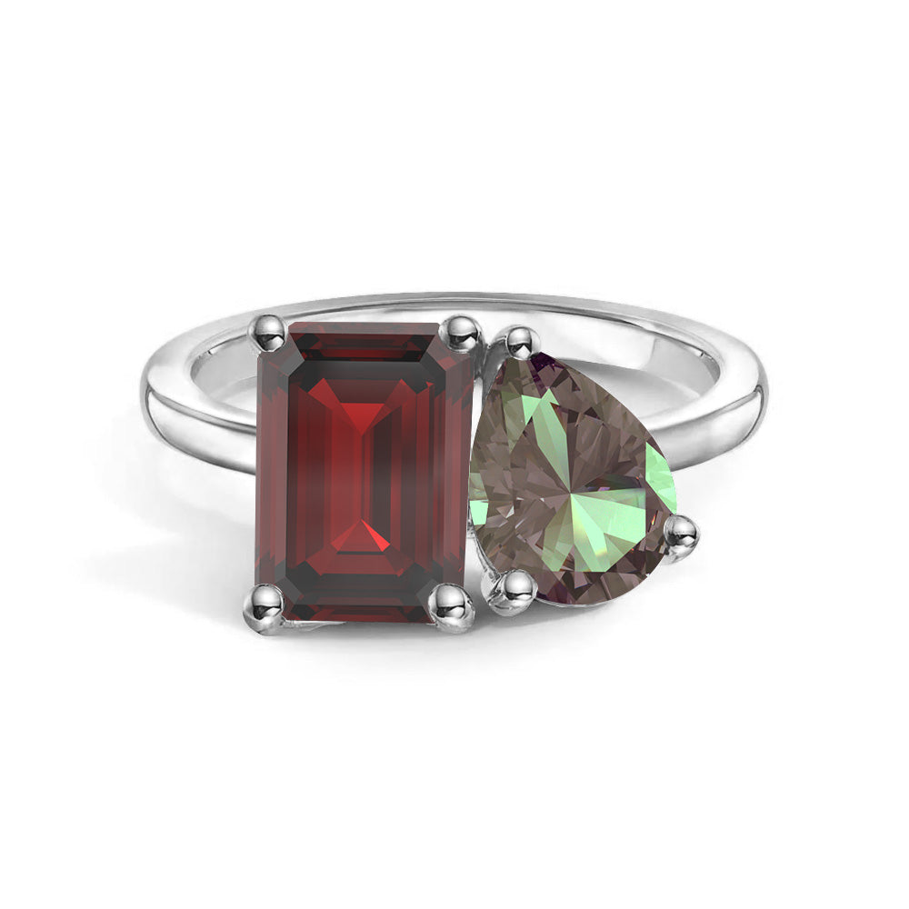 Personalized Garnet Birthstone Ring for Couples - Custom Toi et Moi Anniversary Ring for Her - Romantic Gift for Valentine's Day, Engagement or Wedding Anniversary (Perfect for February Birthdays)