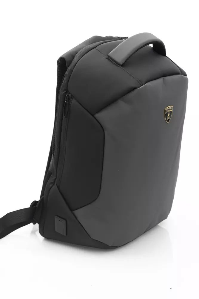 Lamborghini Gray Nylon Backpack with Zipper Closure - Stylish Travel & School Laptop Bag for Men & Women