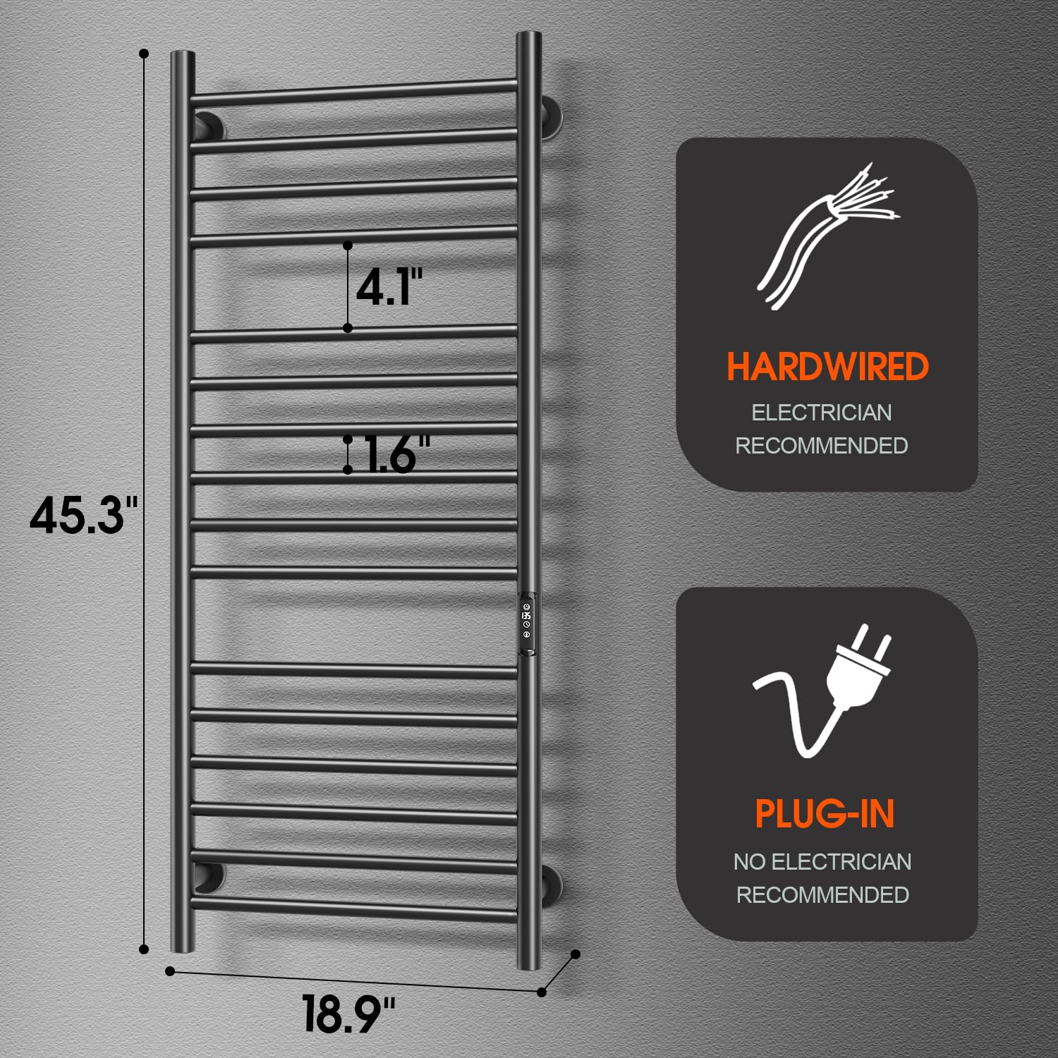 Premium 16-Bar Electric Towel Warmer & Heater Rack - Stainless Steel Wall-Mounted Bathroom Towel Dryer with Timer & Smart Temperature Control - Perfect for Spa, Luxury Bathrooms & Cold Weather Comfort (Black)