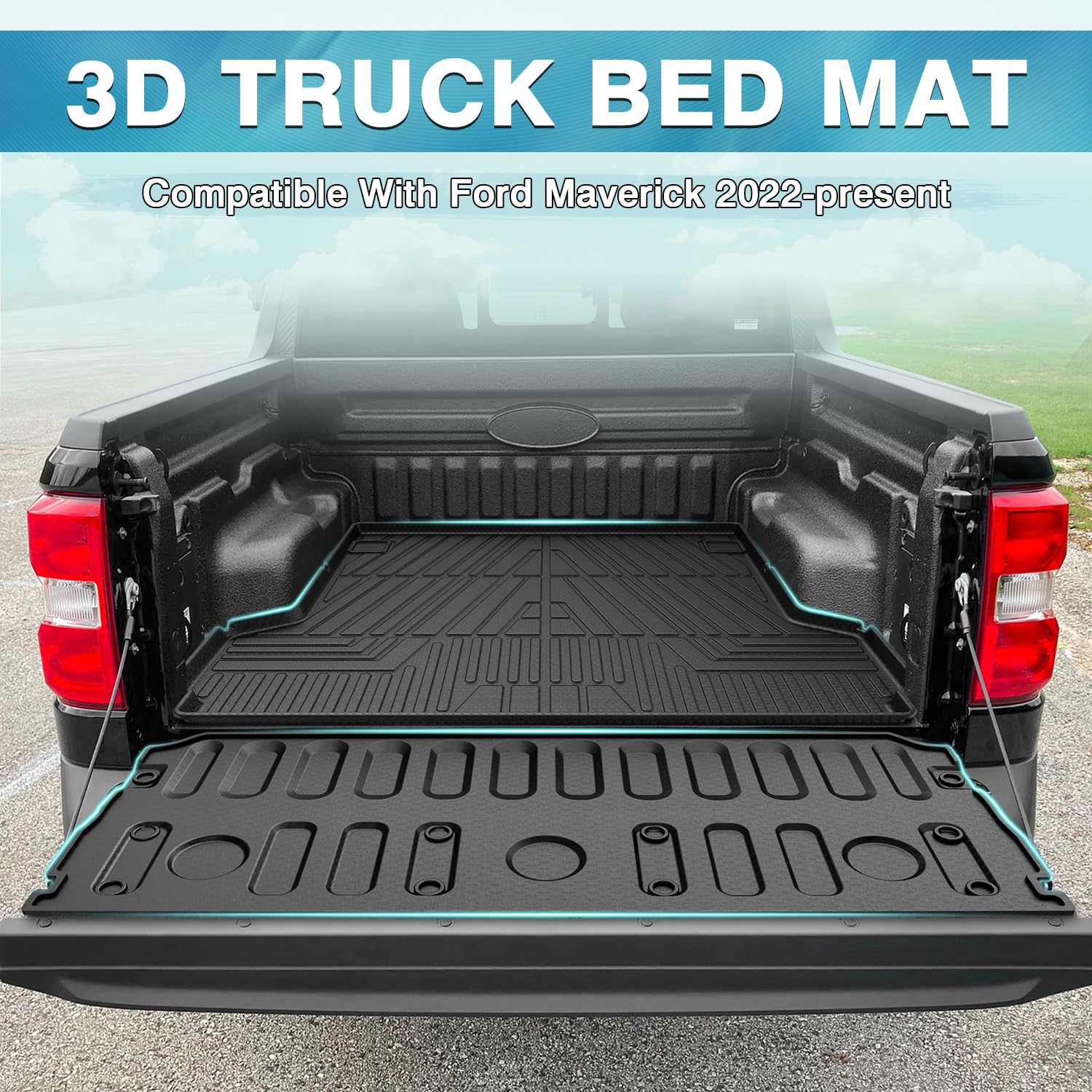 2022-2024 Ford Maverick Truck Bed Mat & Tailgate Mat Set - All Weather Bed Liner Accessories for Pickup Trucks | Perfect for Hauling, Camping & Outdoor Adventures