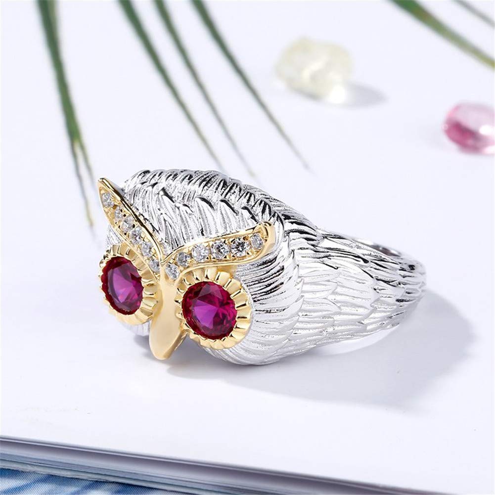 Jeulia 2 Carat Owl Ring for Women - 925 Sterling Silver Round Cut Feather Engagement Ring with Ruby Owl Eye & CZ Solitaire - Perfect for Wedding, Promise, Anniversary Gifts (Includes Jewelry Gift Box) | Elegant Jewelry for Date Nights & Special Occasions