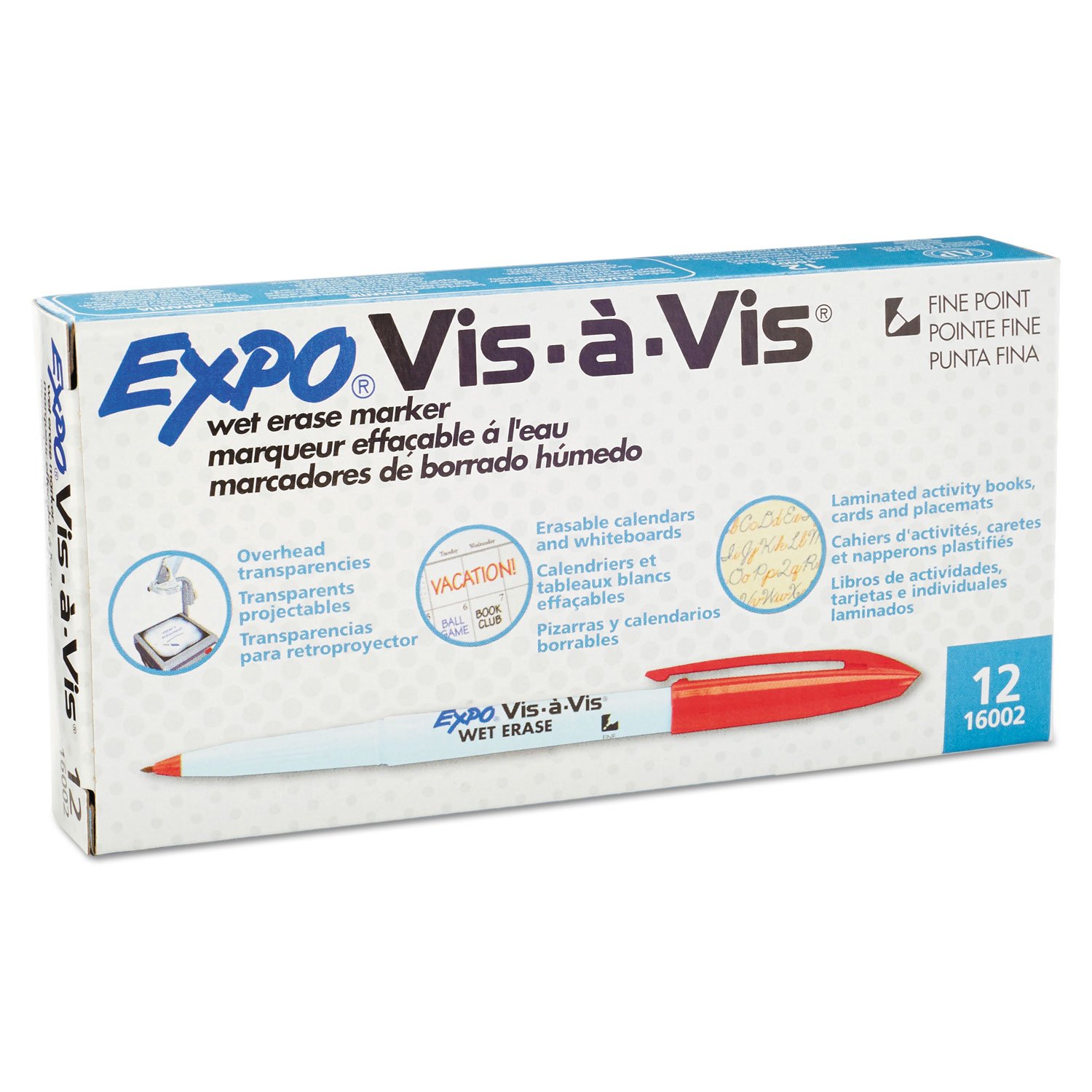 SAN16002 - Vis-a-Vis Wet-Erase Markers, 12-Pack - Perfect for Whiteboards, Glass Boards & Classroom Teaching Supplies