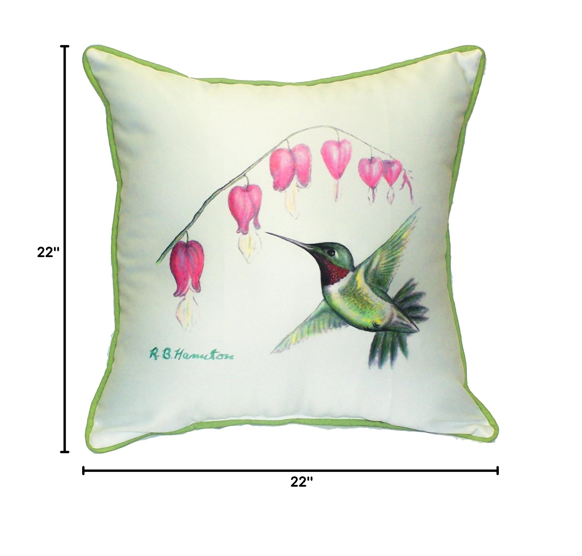 Betsy Drake Hummingbird Decorative Throw Pillow Cover 22x22 Inches - Soft Square Cushion for Sofa, Bed, Living Room & Home Decor