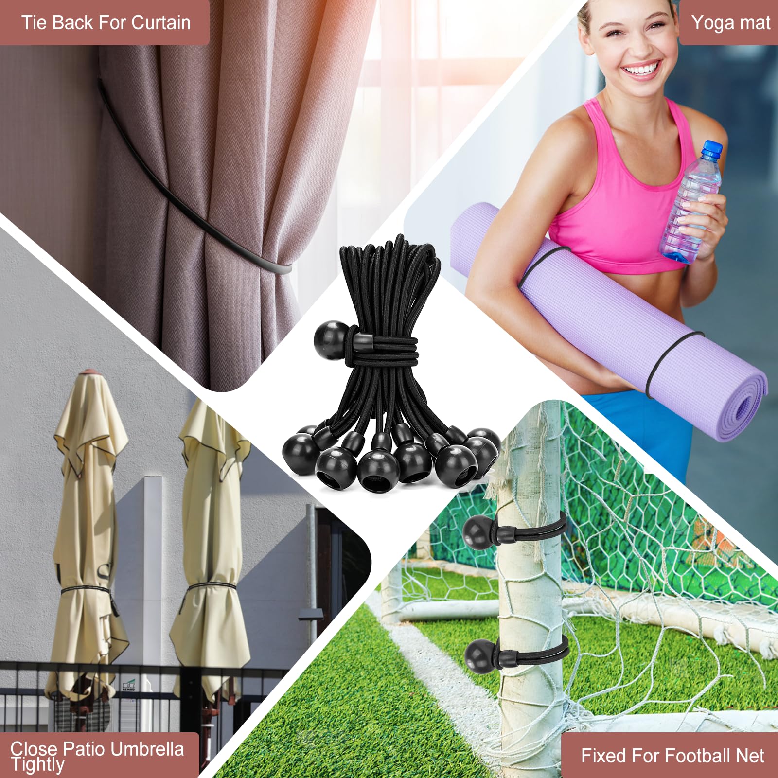 Elastic Ball Bungee Cords 20-Pack (9 Inch, Black) - Heavy Duty Stretch Balls for Tents, Tarps, Canopies, Poles & Roller Blinds - Secure Straps for Camping, Home Organization & DIY Projects