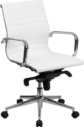 Modern Low Back PU Leather Office Chair with Adjustable Tilt - Ergonomic Executive Desk Chair for Computer Work, Home Office & Conference Room - White