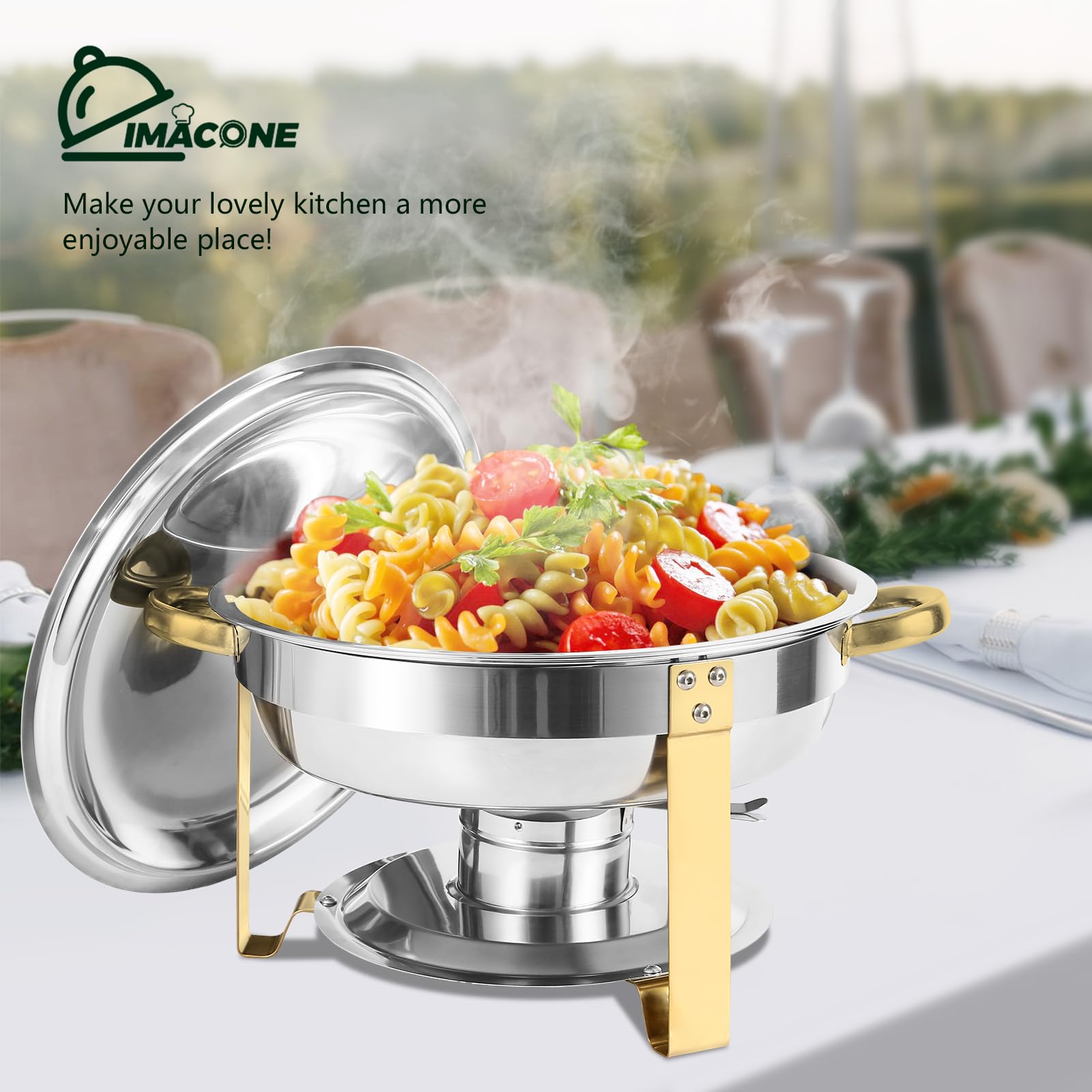 2-Pack 5QT Stainless Steel Chafing Dish Buffet Set with Food & Water Pan, Gold Frame & Fuel Holder - Perfect for Catering, Party, Wedding, Holiday Buffets & Events