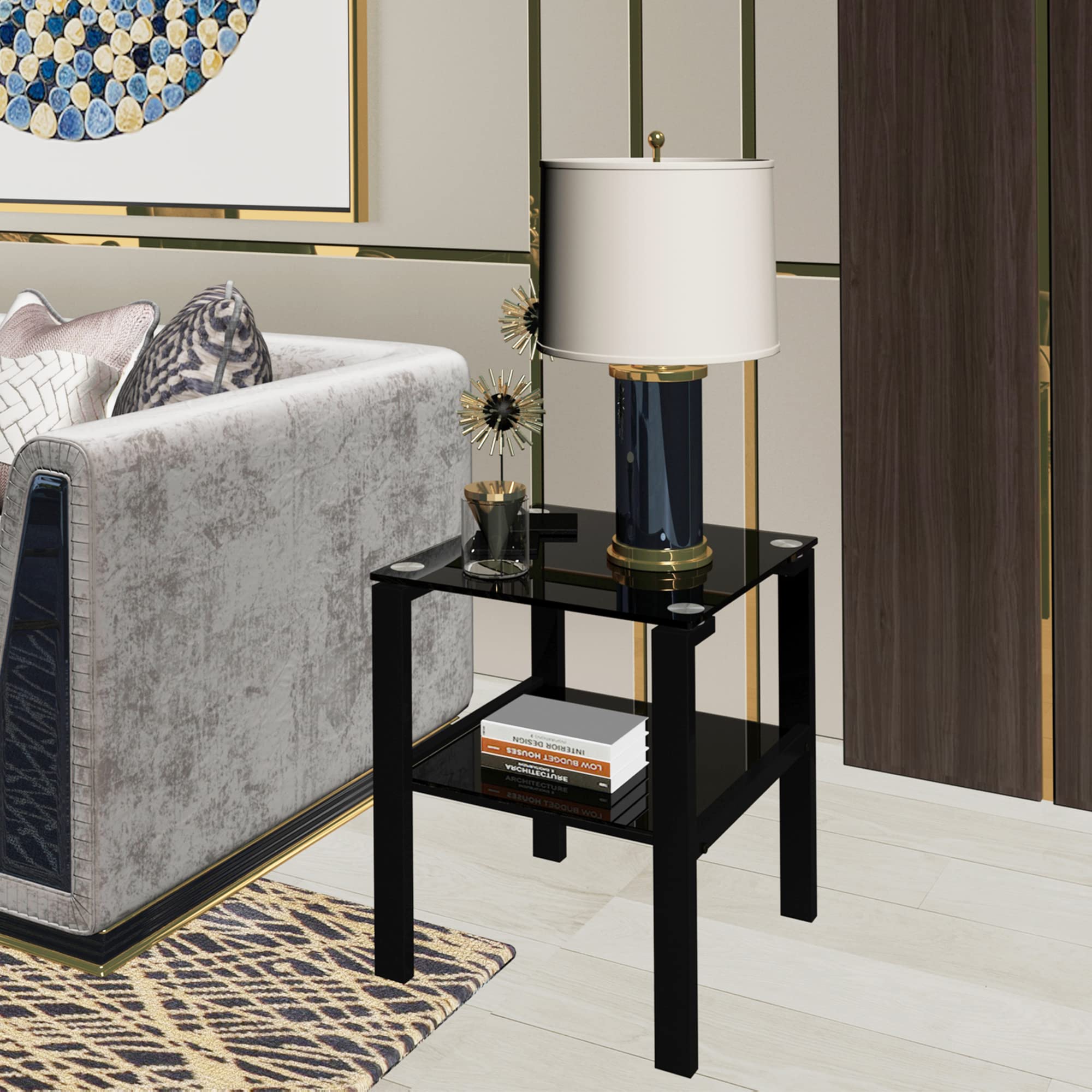 Modern Black Tempered Glass Coffee Table and End Tables Set - 3-Piece Square 2-Tier Living Room Furniture for Home Office | Perfect for Small Spaces, Apartments & Contemporary Decor